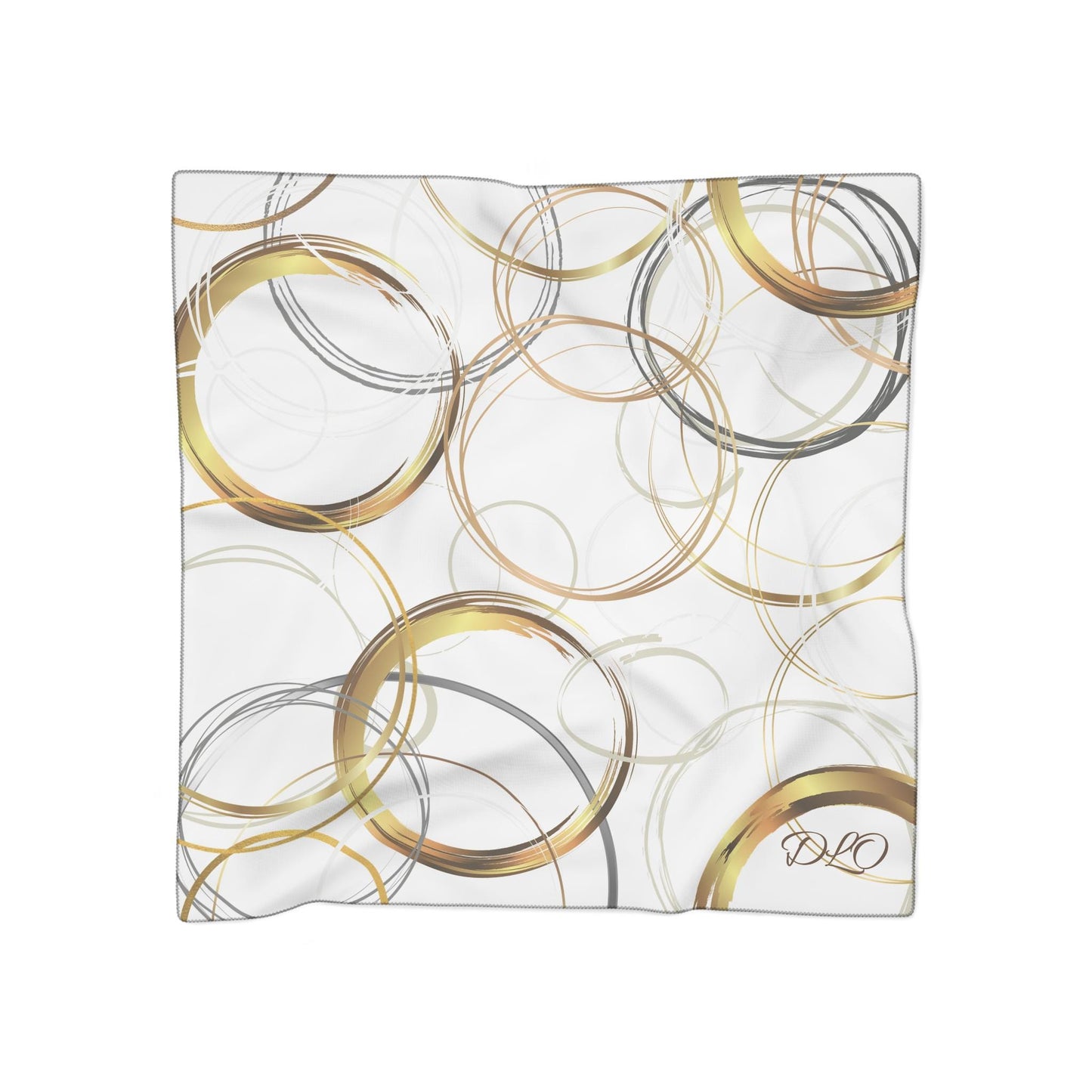 Poly Scarf Printed with Original Geometric Digital Art Gold Rings