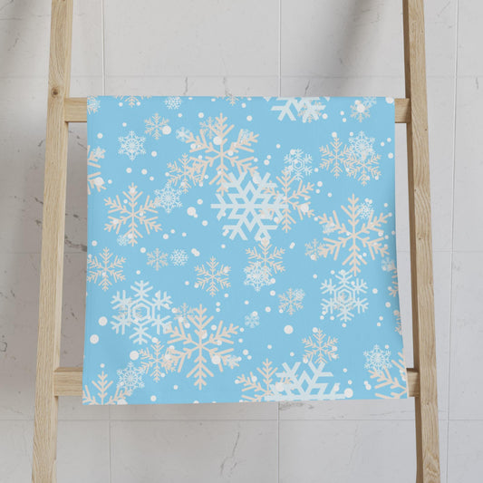 Snowflake Hand Towel, Winter Theme Guest Towel, Christmas Calm Bathroom Decor, Blue and White Kitchen Towel, Pleasant Holiday Tea Towel,