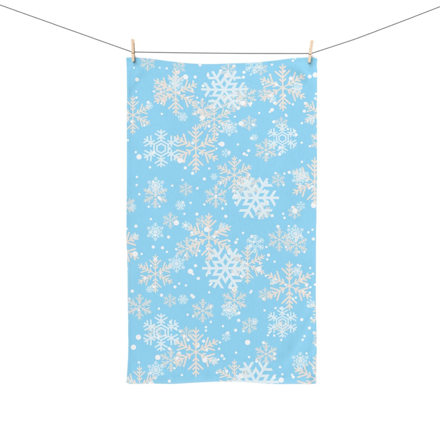 Snowflake Hand Towel, Winter Theme Guest Towel, Christmas Calm Bathroom Decor, Blue and White Kitchen Towel, Pleasant Holiday Tea Towel,