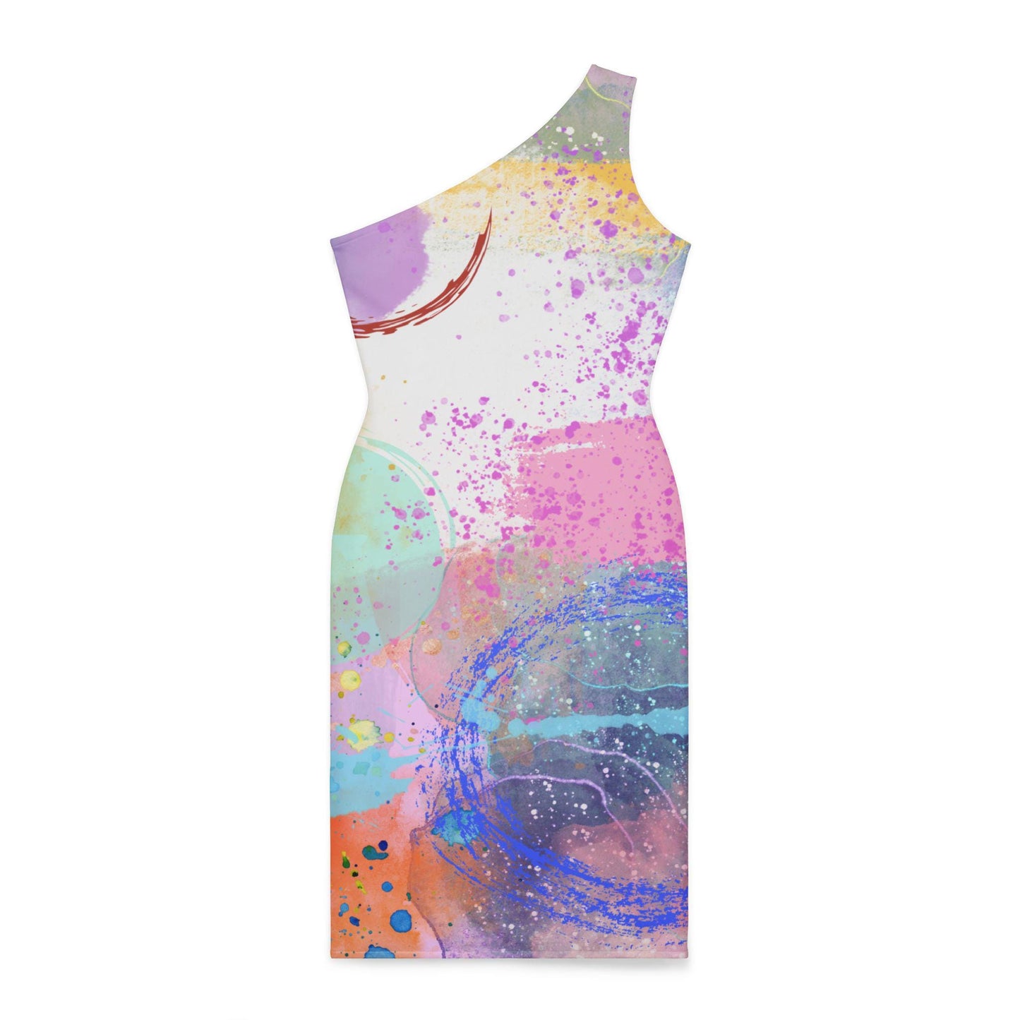 Abstract Art Shoulder Dress, Bright Colorful Modern Fashionable Statement Dress, Be the Highlight of the Evening, Original Art Dress,