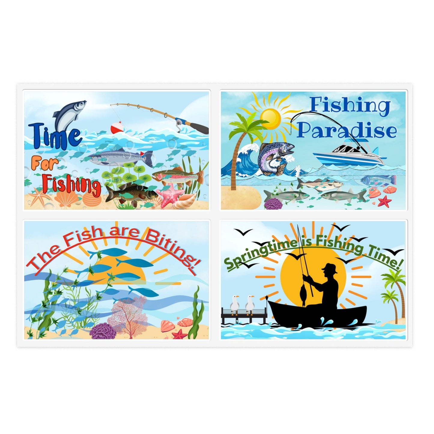 Fishing Sticker Sheets, Tackle Box Stickers, Cooler Decals, Angler Gift, Fisherman Stickers, Fishing Scenes