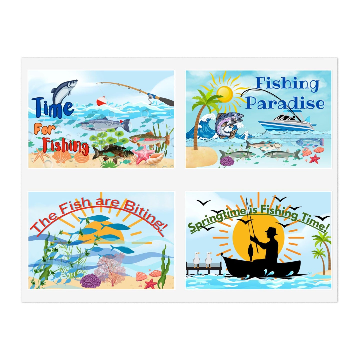 Fishing Sticker Sheets, Tackle Box Stickers, Cooler Decals, Angler Gift, Fisherman Stickers, Fishing Scenes