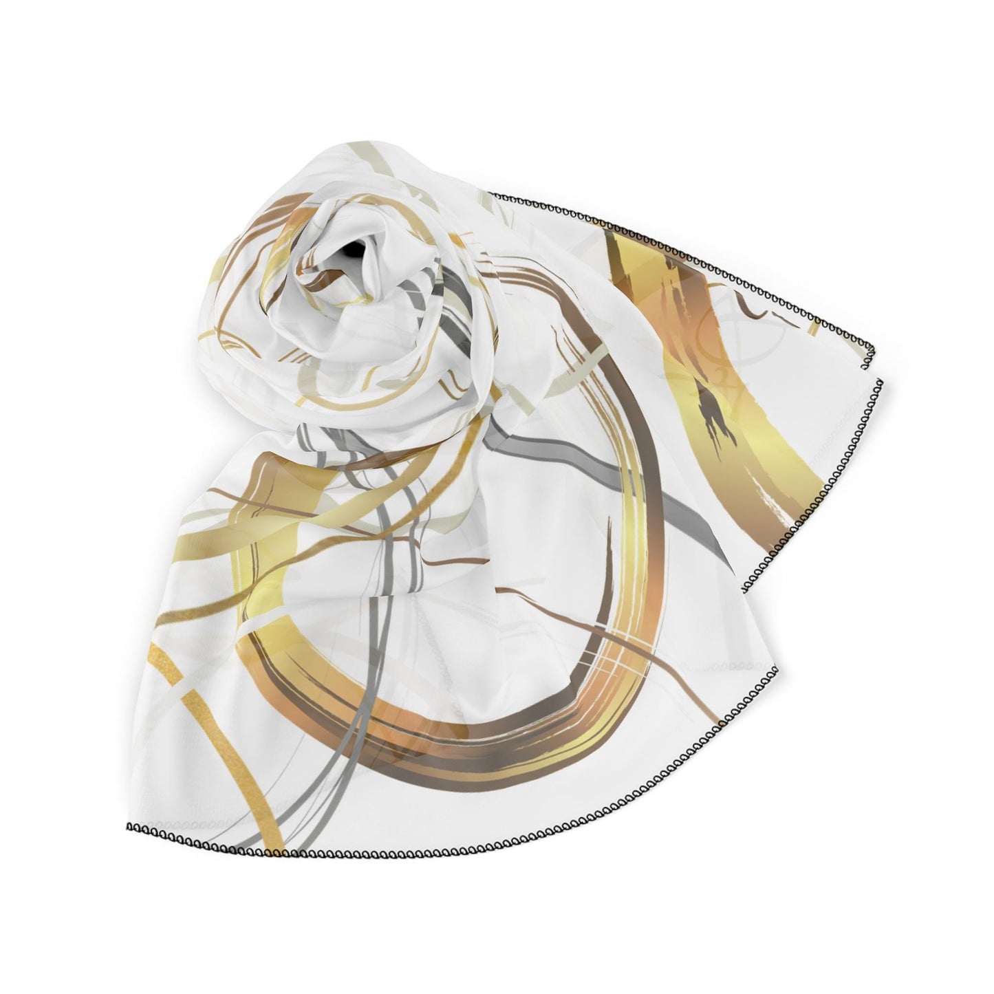 Poly Scarf Printed with Original Geometric Digital Art Gold Rings