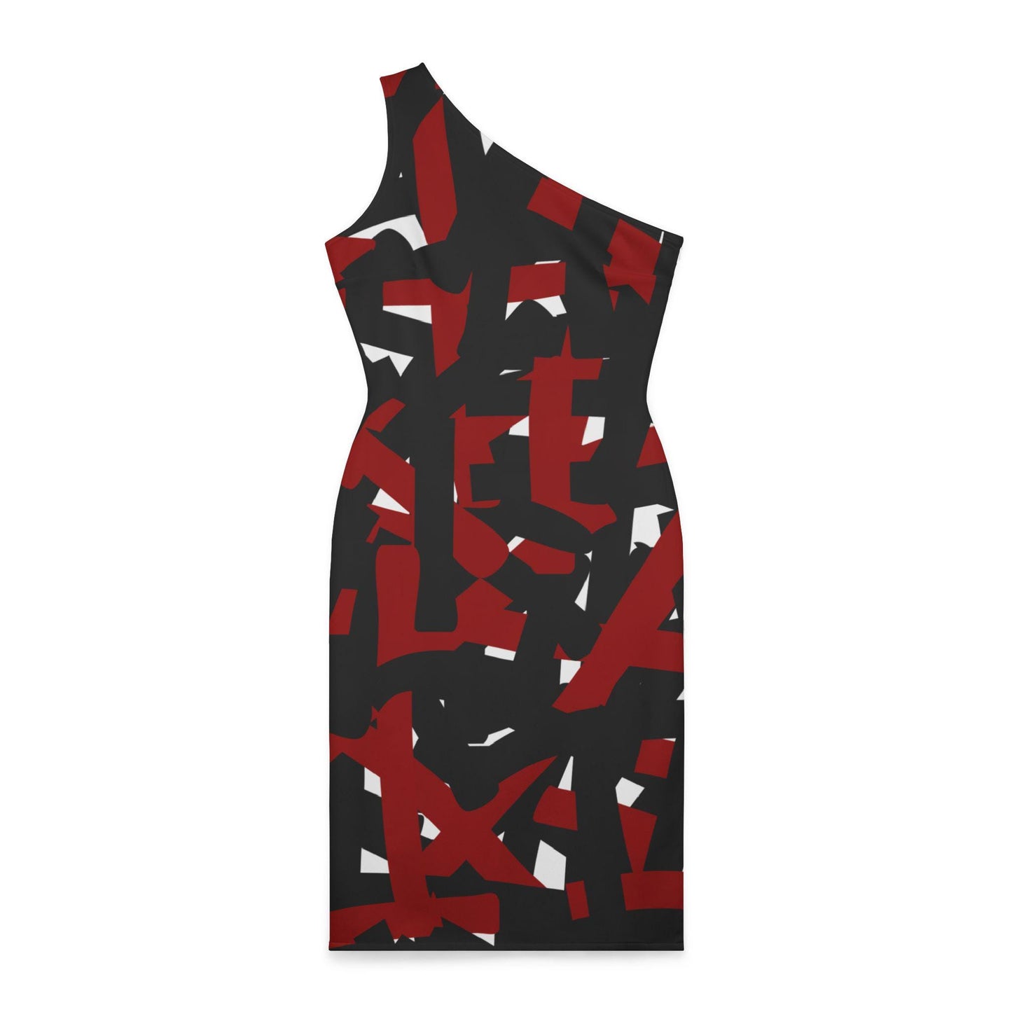 Shoulder Dress, Stand Out in the Crowd, Statement Piece, Cocktail Party Dress, Red and Black Linear Design, Original New Design