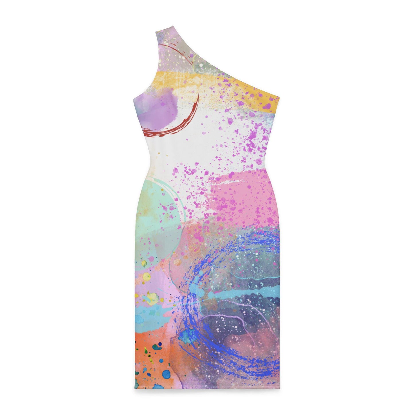 Abstract Art Shoulder Dress, Bright Colorful Modern Fashionable Statement Dress, Be the Highlight of the Evening, Original Art Dress,