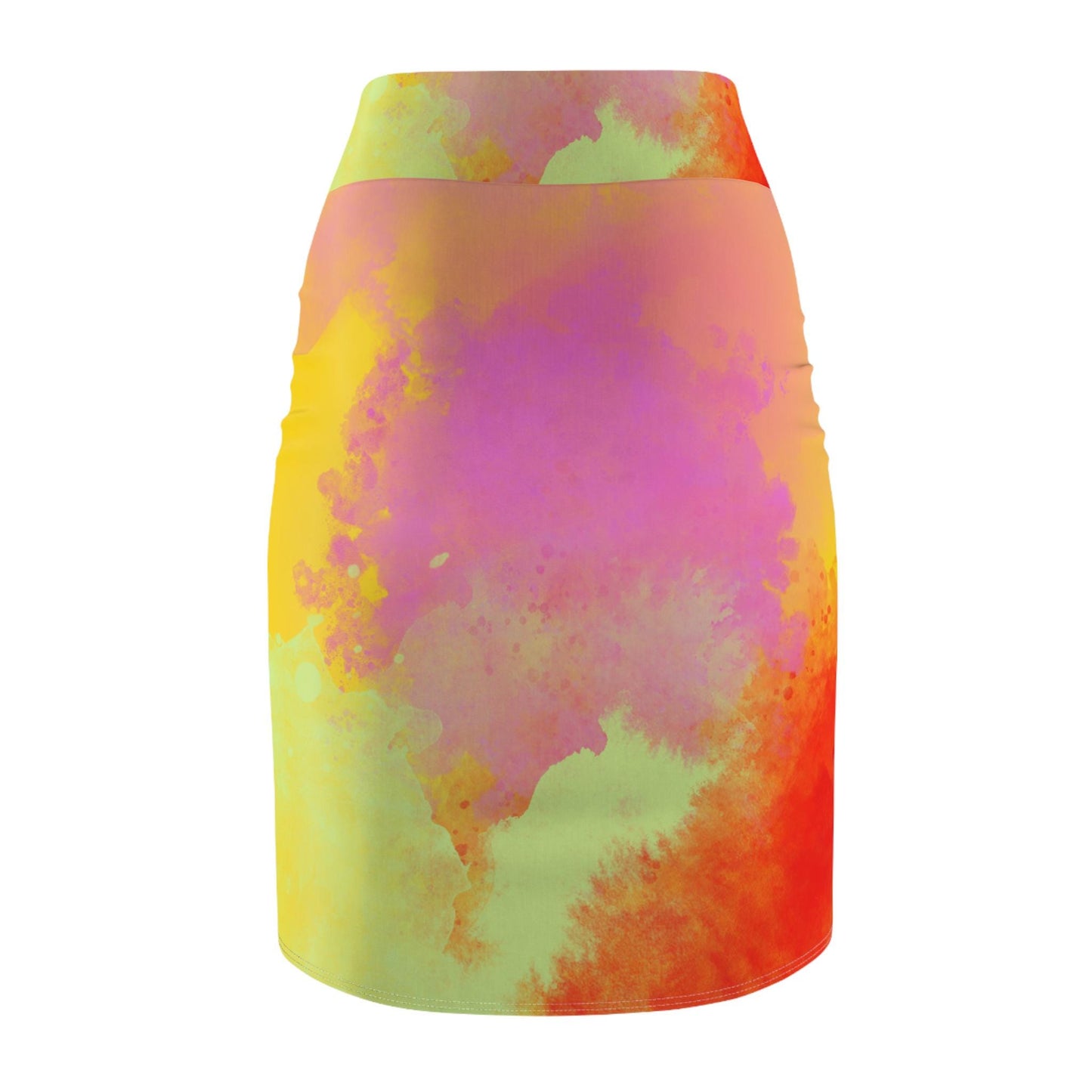 Pencil Skirt, Colorful Watercolor Women's Skirt, Modern Art Statement Piece, Unique Orange Yellow Blend, Wearable Art Apparel,