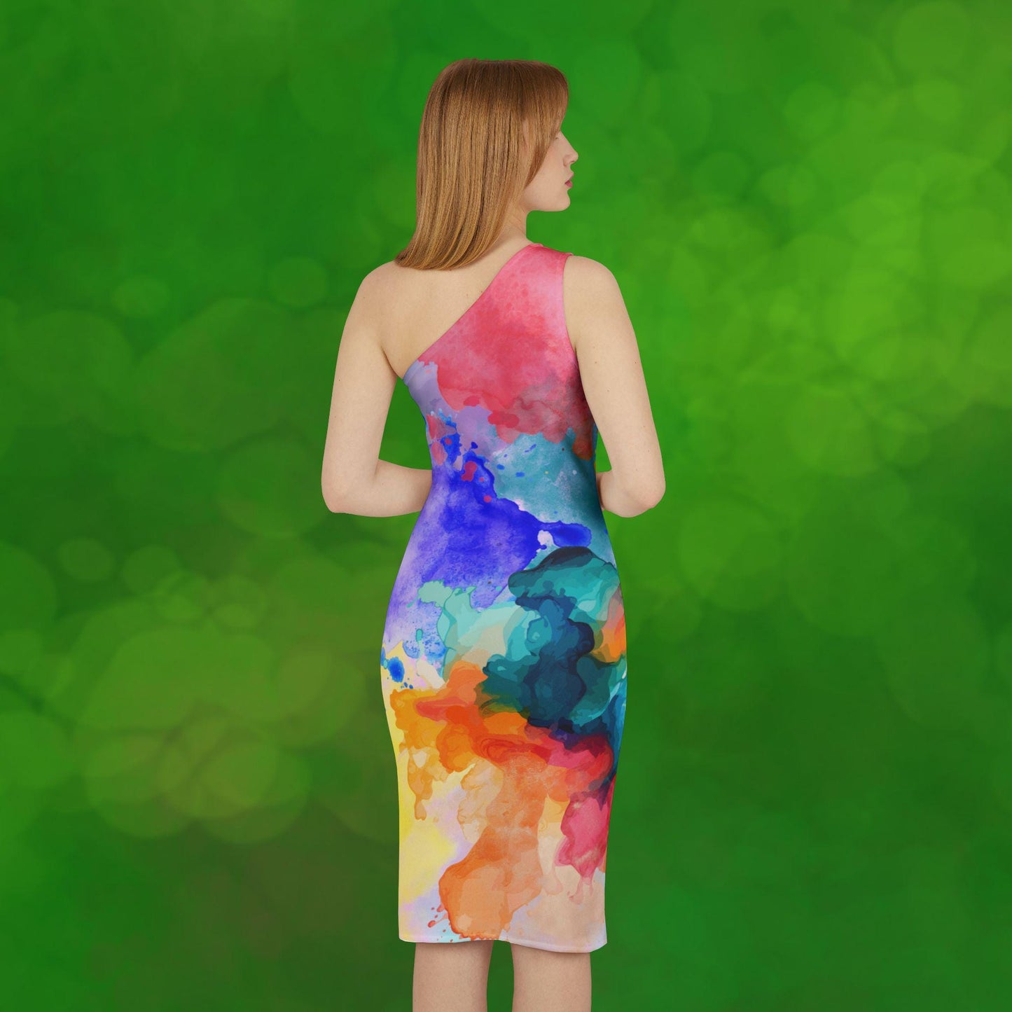 Shoulder Dress, Colorful Rainbow Watercolors, Abstract Fluid Paint, Original Design, Attention Getting, Art, Cocktails, Date night, Sundress