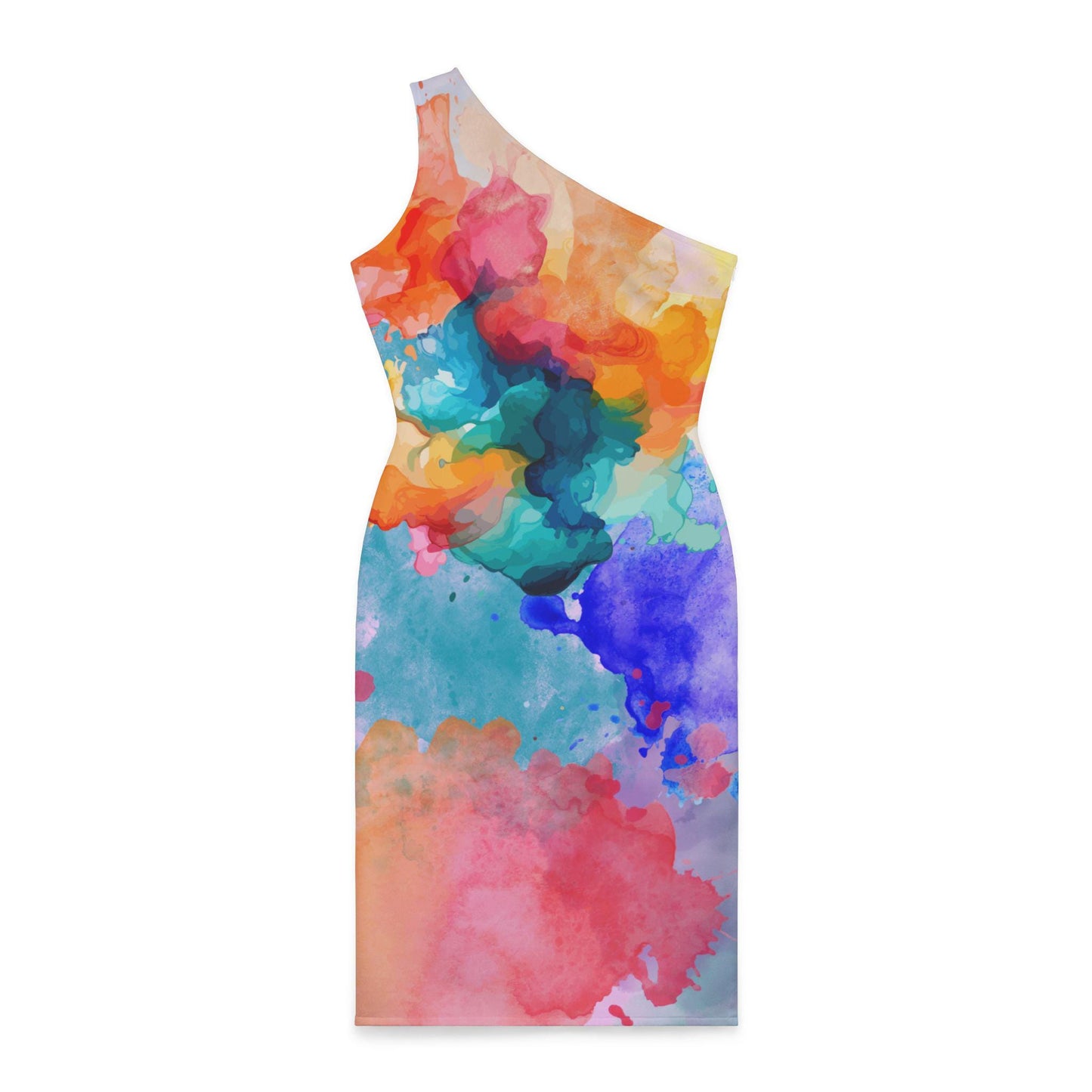 Shoulder Dress, Colorful Rainbow Watercolors, Abstract Fluid Paint, Original Design, Attention Getting, Art, Cocktails, Date night, Sundress