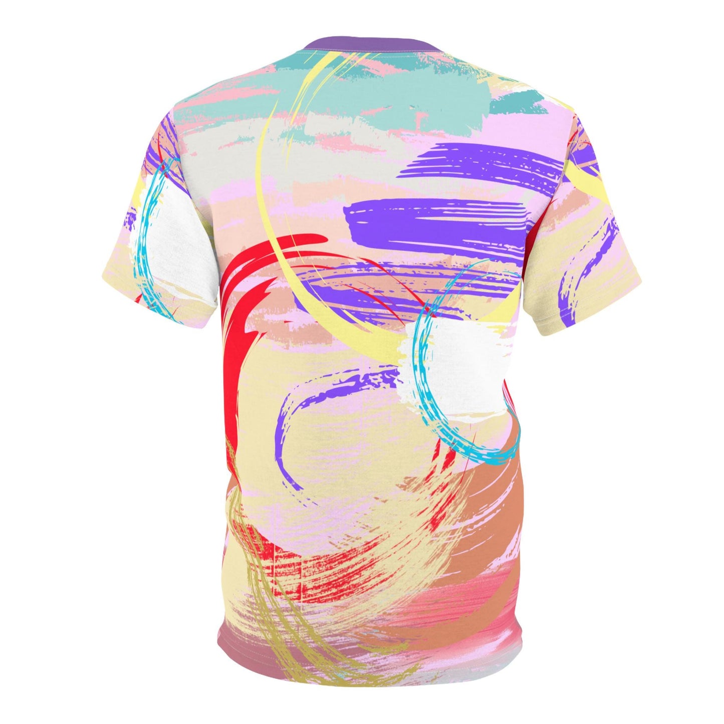 Abstract Fluid Design Unisex Tee, Soft Violet Yellow Red Colorful Shirt, Artistic Graphic Tshirt, Bright Summer Top, Festival Clothing