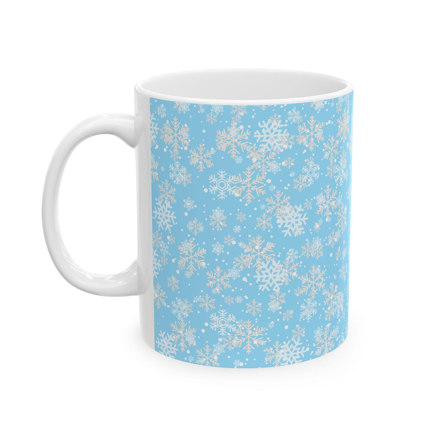 Snowflake Ceramic Mug, Winter Blizzard Hot Beverage Cup, Blue Snow Design, Christmas Gift, Holiday Mug, Unique Kitchen Decor