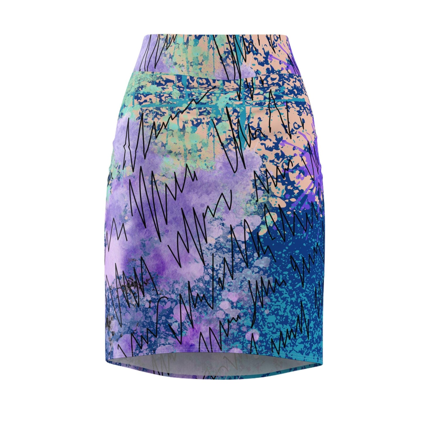 Statement Piece Pencil Skirt, Modern Streetart Design, Purple over Deep Blue, Party Cocktail Date Skirt, Women's Fashion, Unique Digital