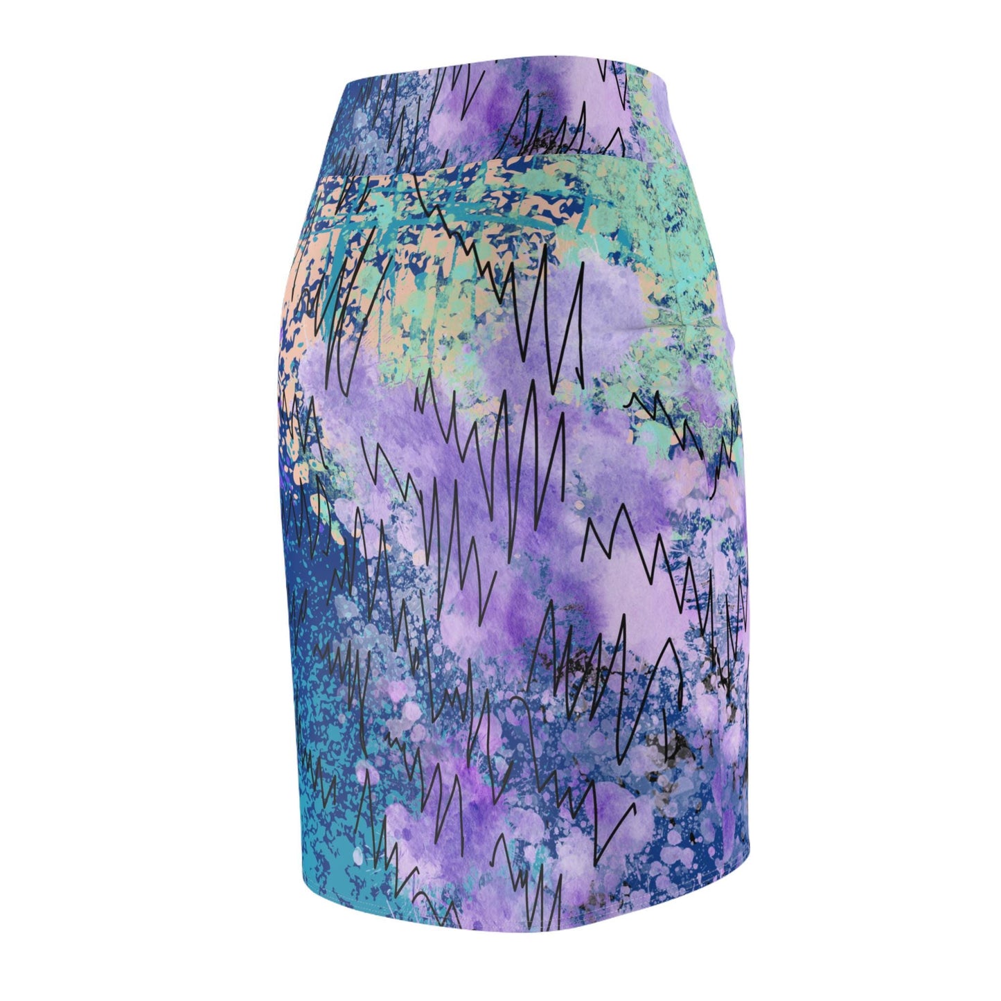 Statement Piece Pencil Skirt, Modern Streetart Design, Purple over Deep Blue, Party Cocktail Date Skirt, Women's Fashion, Unique Digital