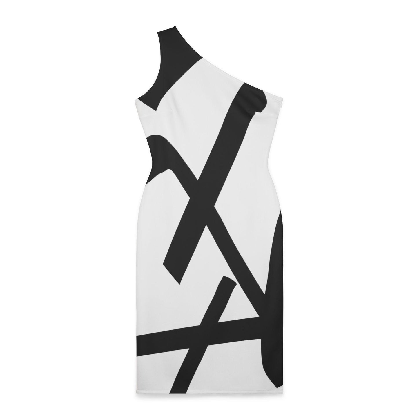 Shoulder Dress - Modern Cocktail Statement Dress, Artistic Black Lines, Hot Sexy Unique Design, Original Art Dress