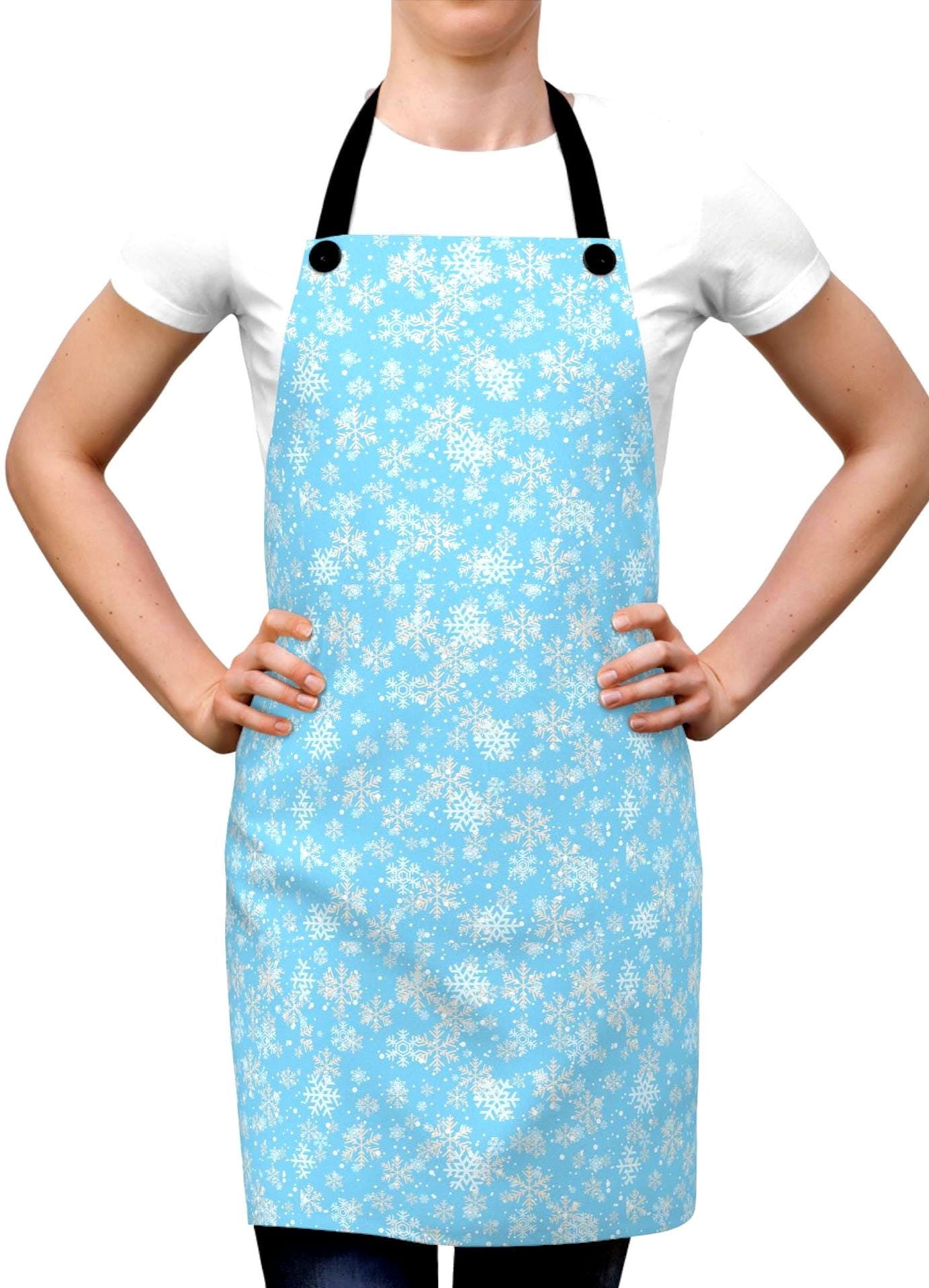 Snowflake Apron, Winter Fun Cooking Apron, Family Kitchen Wear, Holiday Baking Gift, Blue Snowflake Pattern, Kitchen Decor