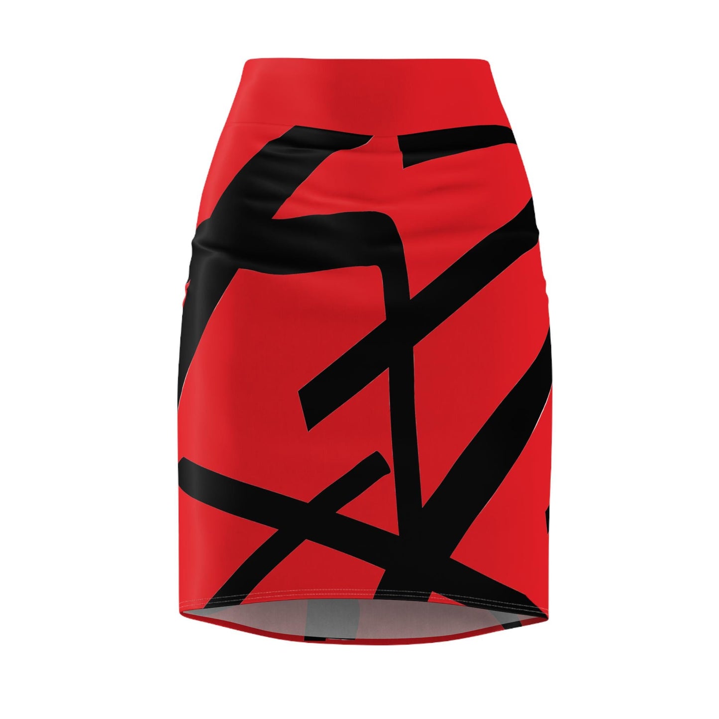 Statement Pencil Skirt, Red with Bold Black Lines, Party Clubwear, Attention-Grabbing, Women's Skirt, Fashion Clothing