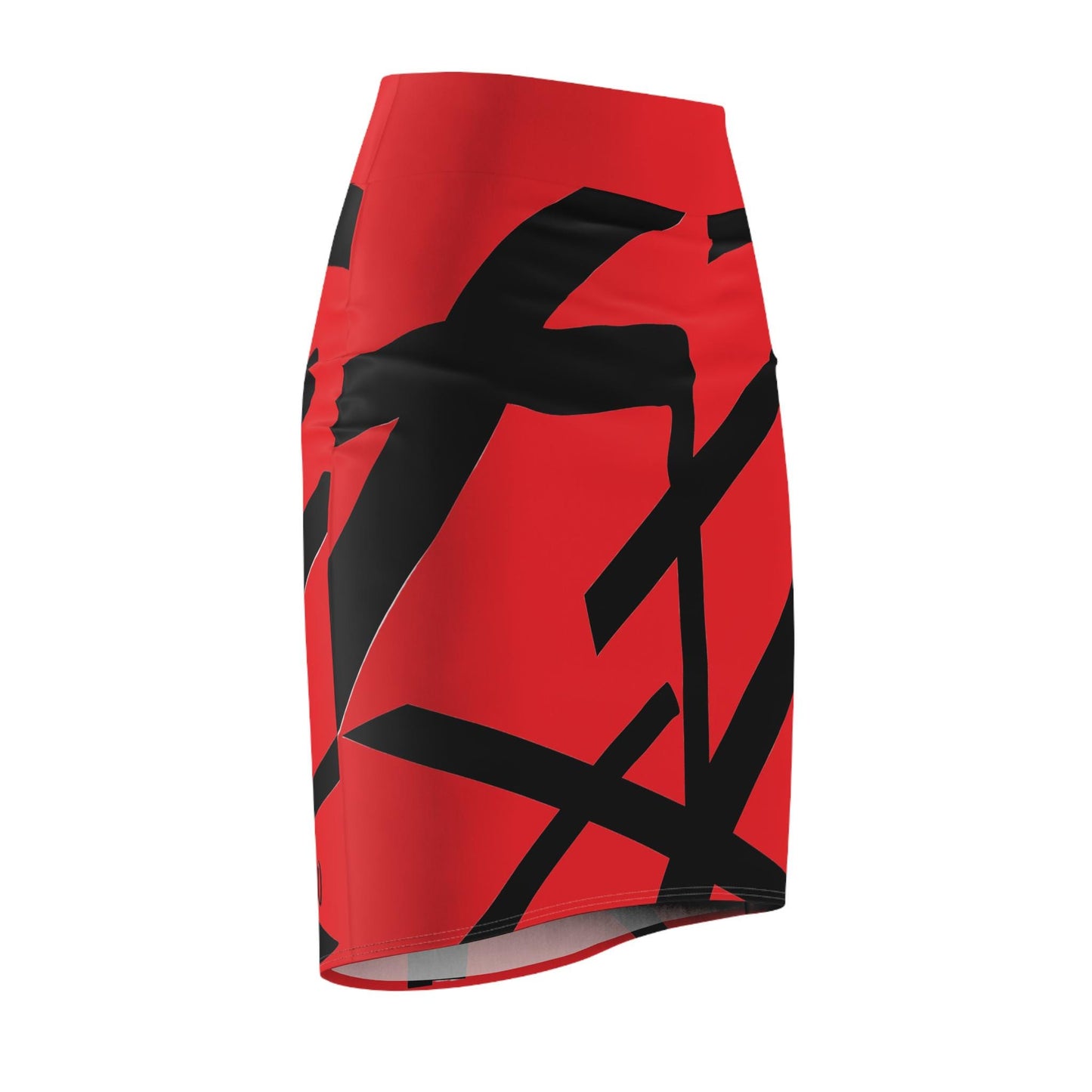 Statement Pencil Skirt, Red with Bold Black Lines, Party Clubwear, Attention-Grabbing, Women's Skirt, Fashion Clothing