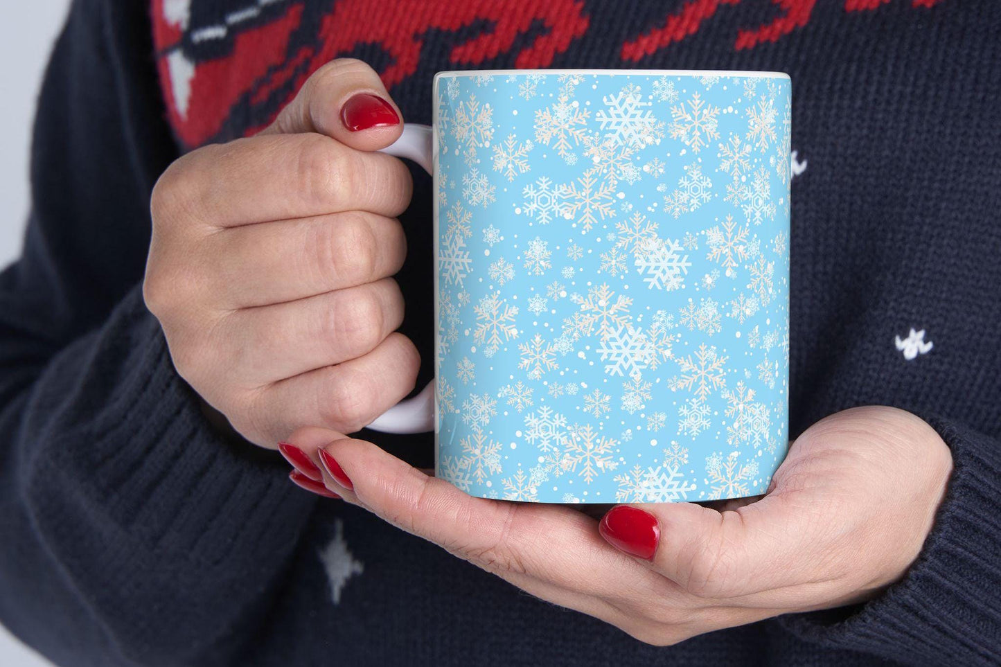 Snowflake Ceramic Mug, Winter Blizzard Hot Beverage Cup, Blue Snow Design, Christmas Gift, Holiday Mug, Unique Kitchen Decor