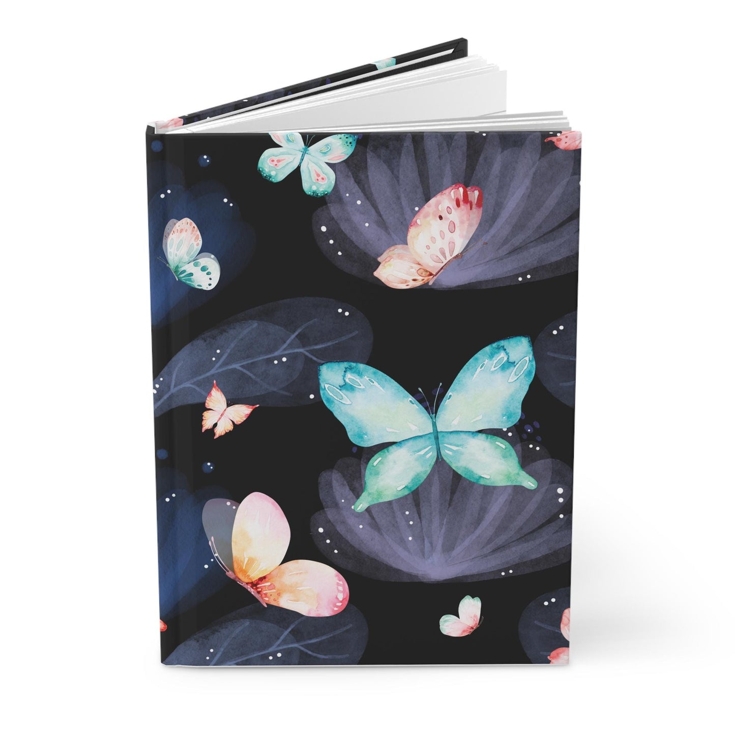 Butterfly Journal, Matte Hardcover Notebook for Writing, Romantic Night Garden Diary, Soft Glowy Accents, Lovely Gift for Writers, Dark