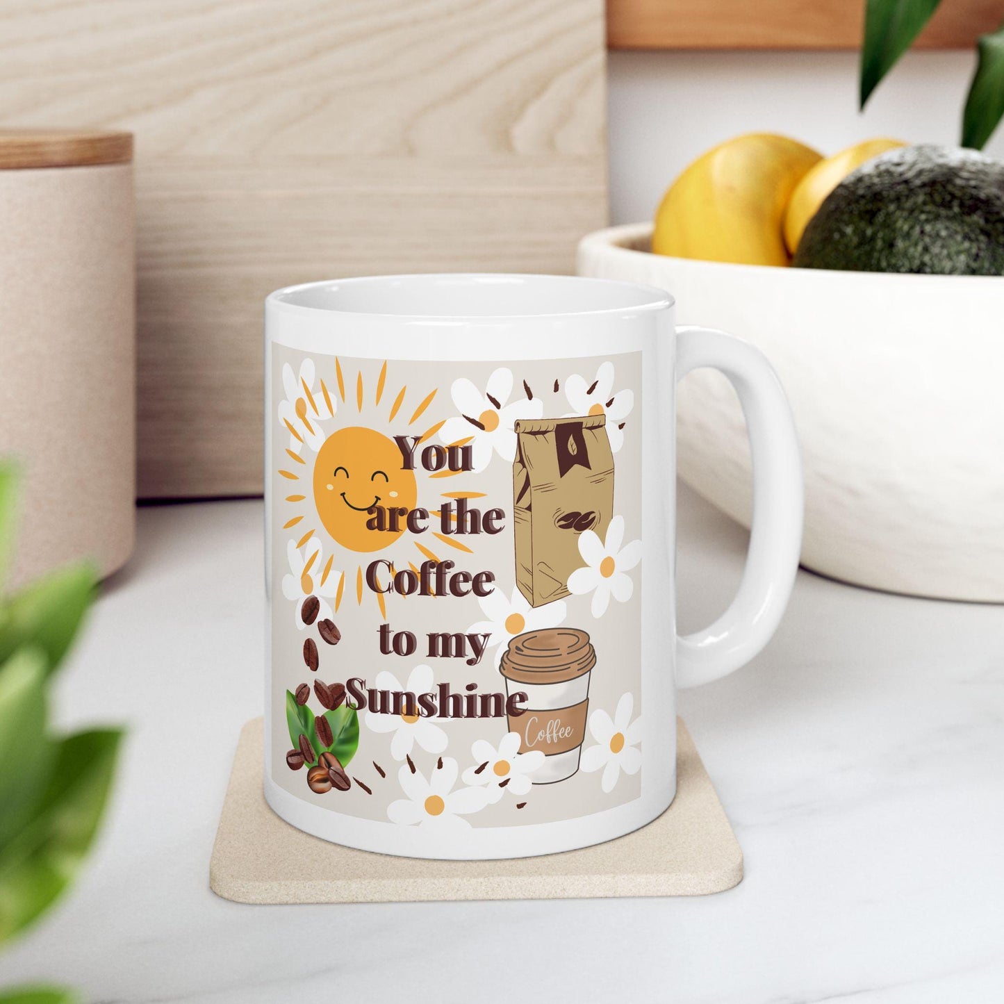 Coffee Mug, Fun Coffee Theme, Romantic, Breakfast Mug, Coffee and Sunshine, Husband Wife Gift, Coffee Lover, Ceramic Tea Cup, Kitchen Decor,