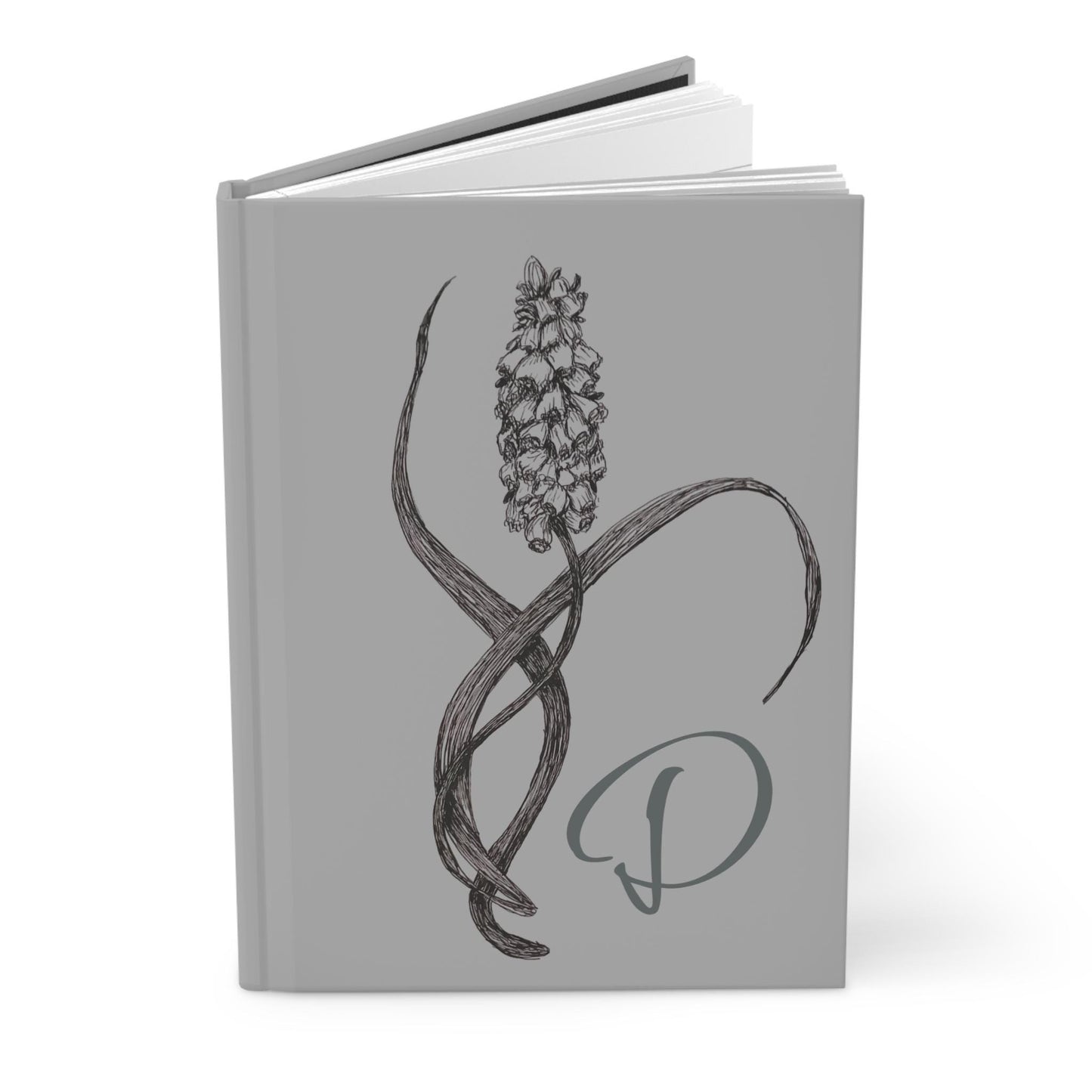 Botanical Personalized Journal, Gardener Gift, Gray Floral Notebook, Minimalist Initial Diary, Pretty Matte Hardcover, Neutral Colors