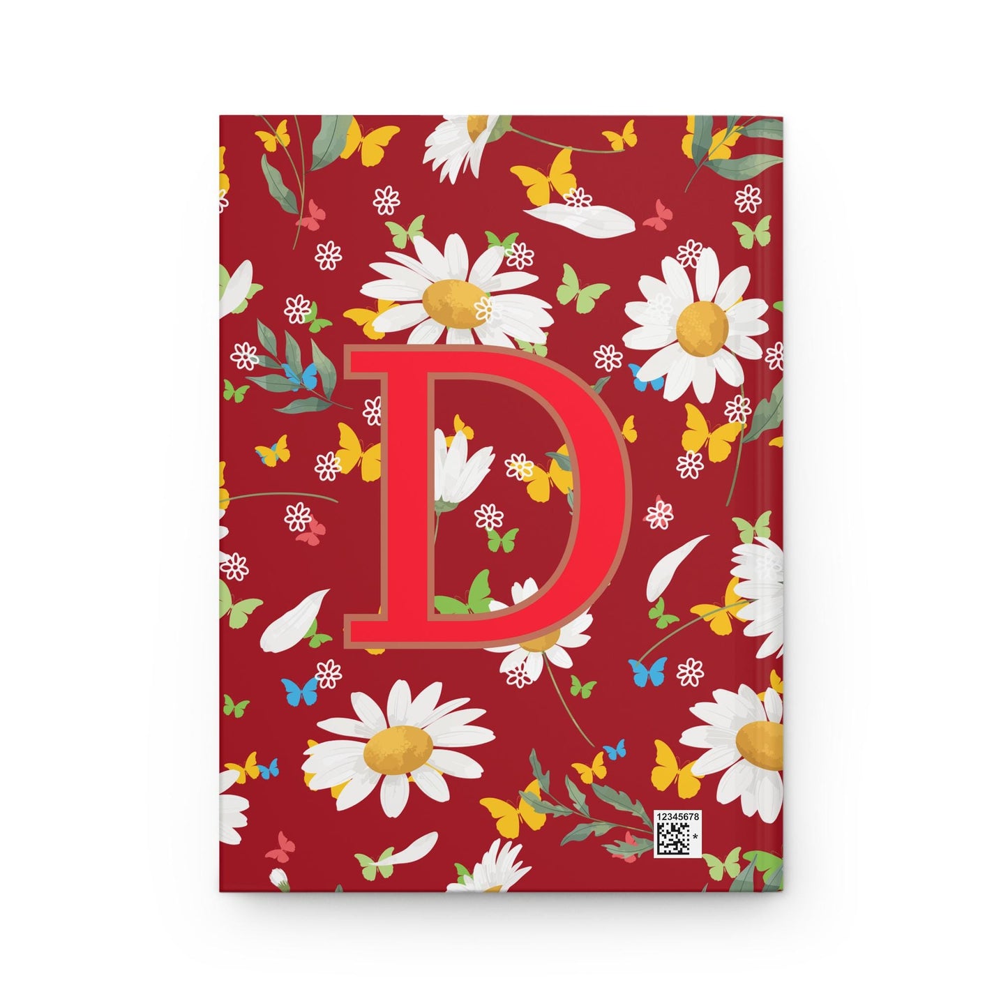 Daisy Hardcover Journal, Personalized Girly Garden Notebook, Spring/Summer Red Floral Diary, Initial Monogram Gift, Pretty Feminine Memo