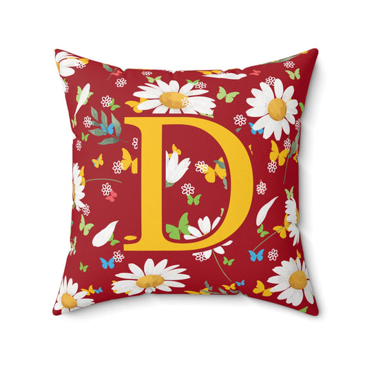 Daisy Pillow, Spring Summer Decor, Polyester Cushion, Red Floral Design, Initial Choice, Vibrant Colors