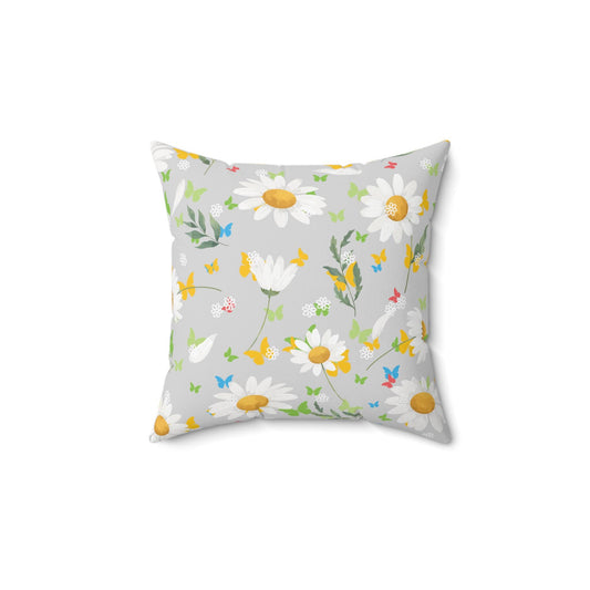 Daisy Pillow, Gray Floral Pillow, Soft Colors Spring Decor, Square Pillow for Any Room, Feminine Home Accent, Versatile Pillow for Summer,