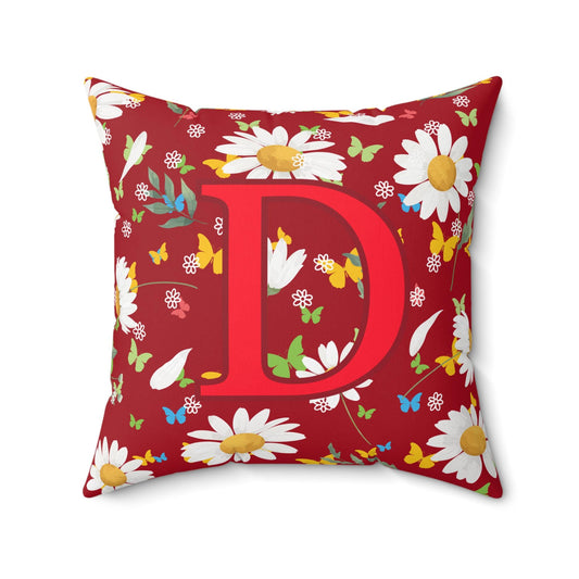 Copy of Daisy Pillow, Spring Summer Decor, Polyester Cushion, Red Floral Design, Initial Choice, Vibrant Colors