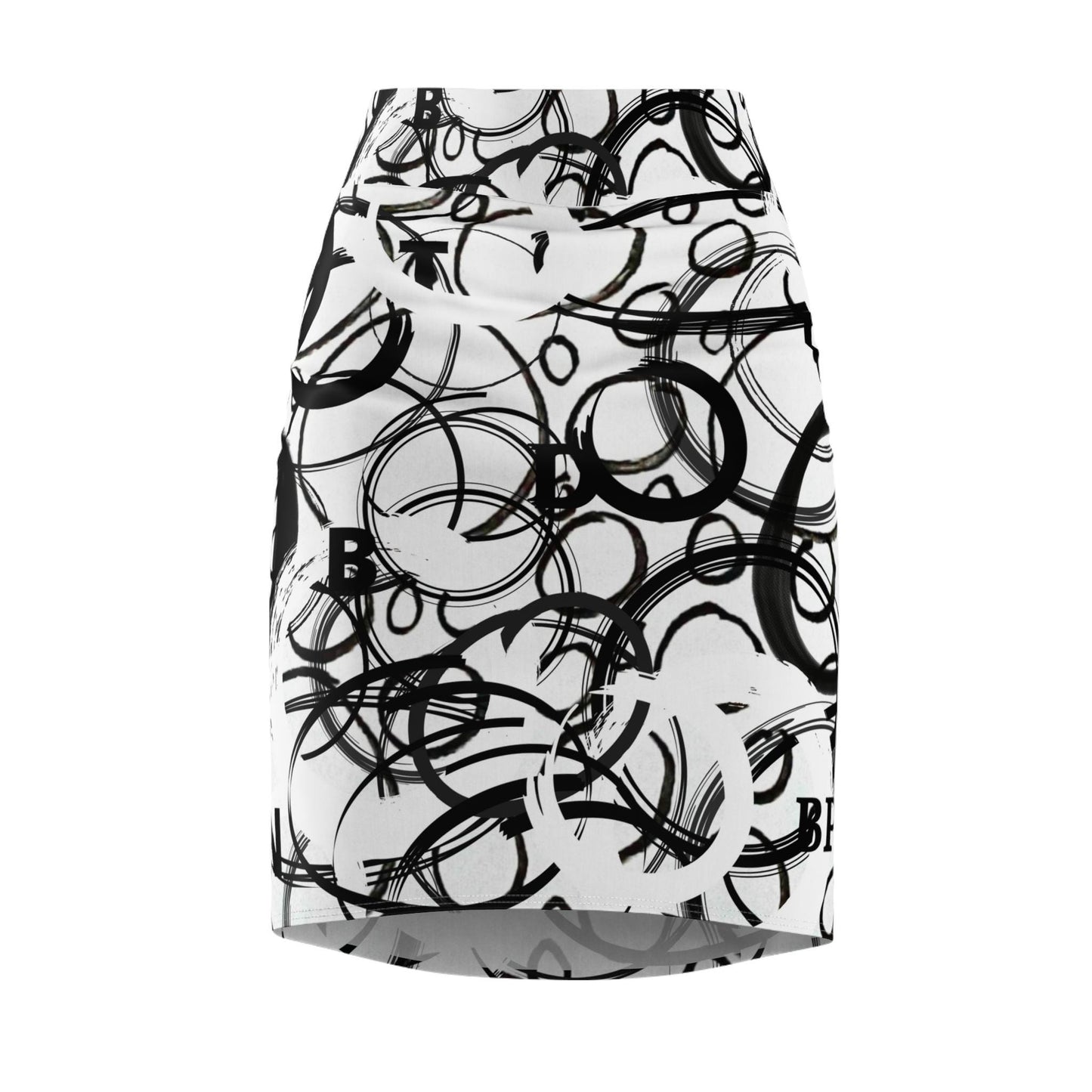 Pencil Skirt, Abstract Circles, Party Evening Day Modern Stylish, Women's Skirt, Statement Piece, Black White Skirt, Original Art Skirt