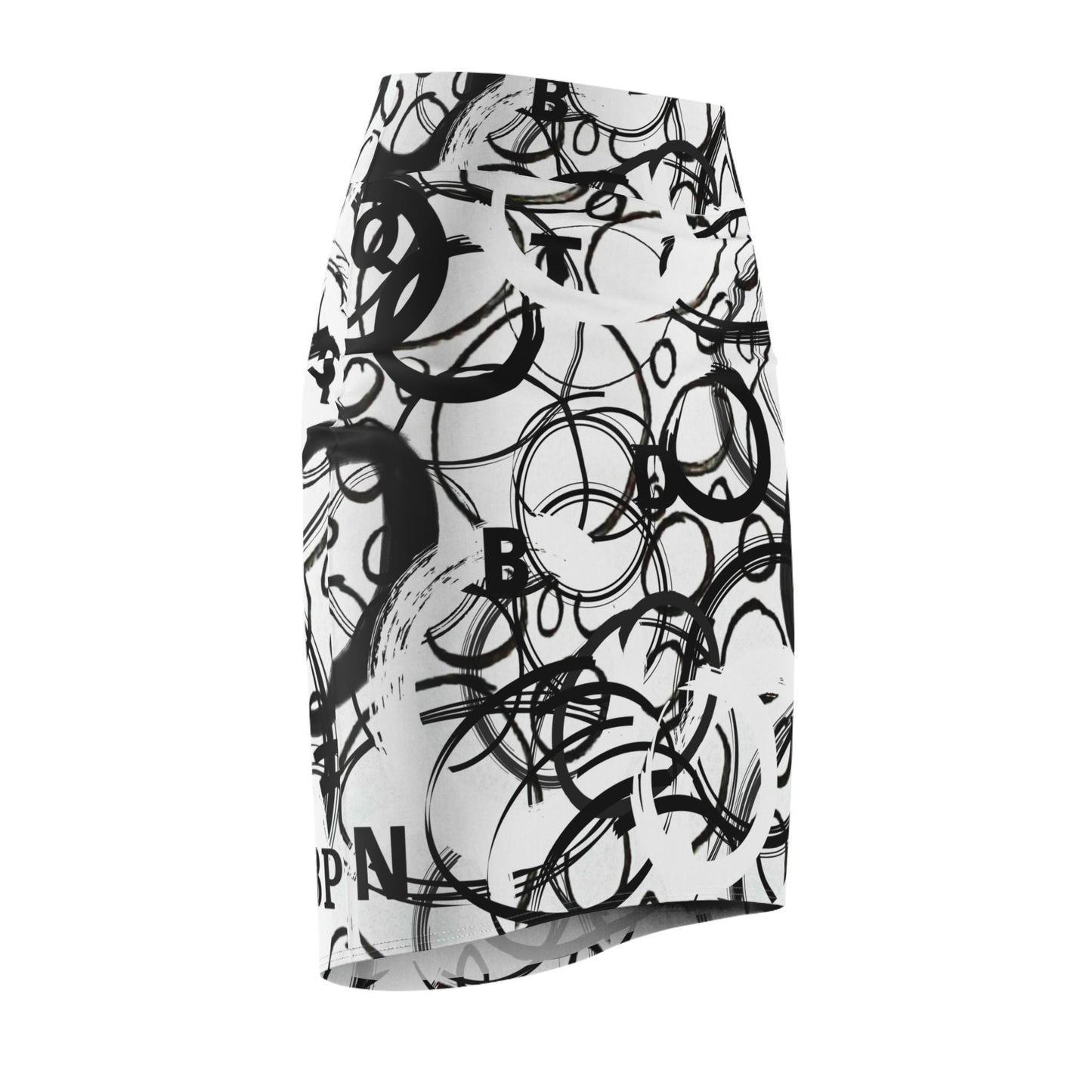 Pencil Skirt, Abstract Circles, Party Evening Day Modern Stylish, Women's Skirt, Statement Piece, Black White Skirt, Original Art Skirt