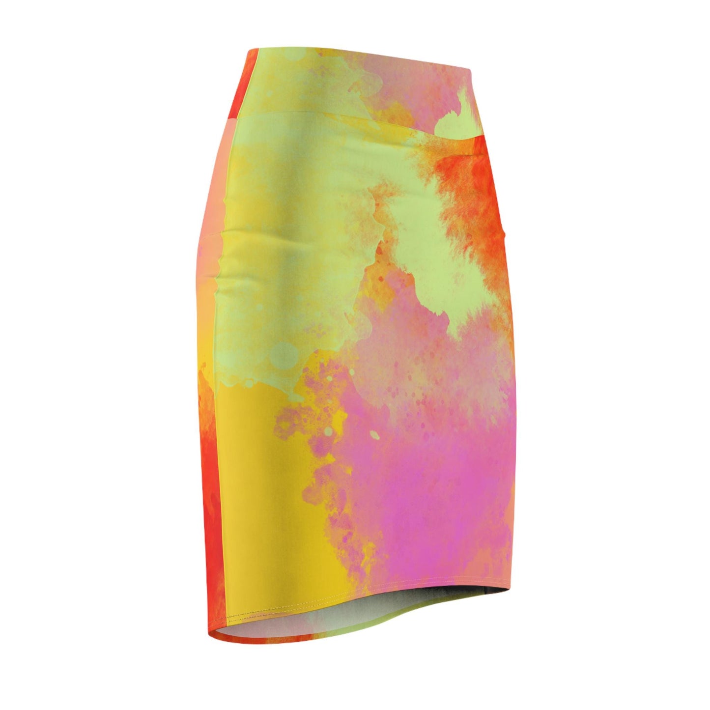 Pencil Skirt, Colorful Watercolor Women's Skirt, Modern Art Statement Piece, Unique Orange Yellow Blend, Wearable Art Apparel,