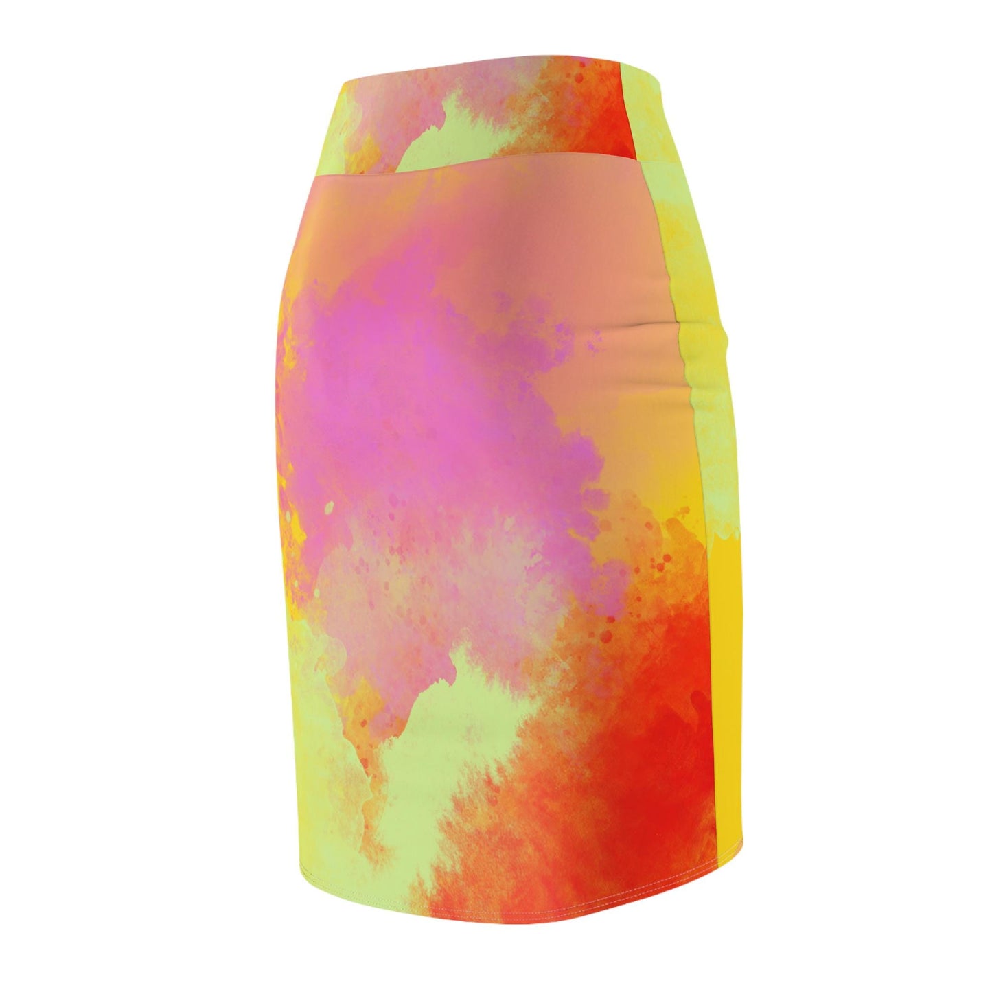 Pencil Skirt, Colorful Watercolor Women's Skirt, Modern Art Statement Piece, Unique Orange Yellow Blend, Wearable Art Apparel,