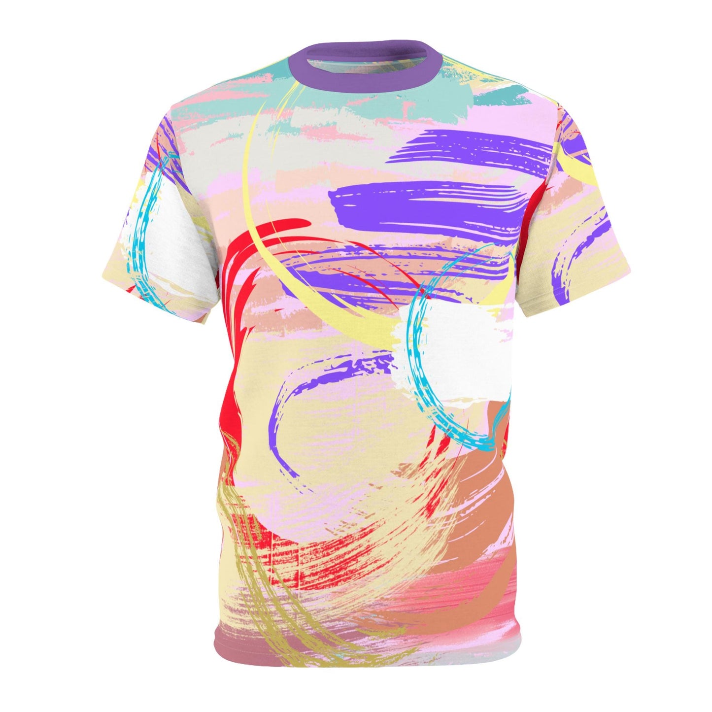 Abstract Fluid Design Unisex Tee, Soft Violet Yellow Red Colorful Shirt, Artistic Graphic Tshirt, Bright Summer Top, Festival Clothing