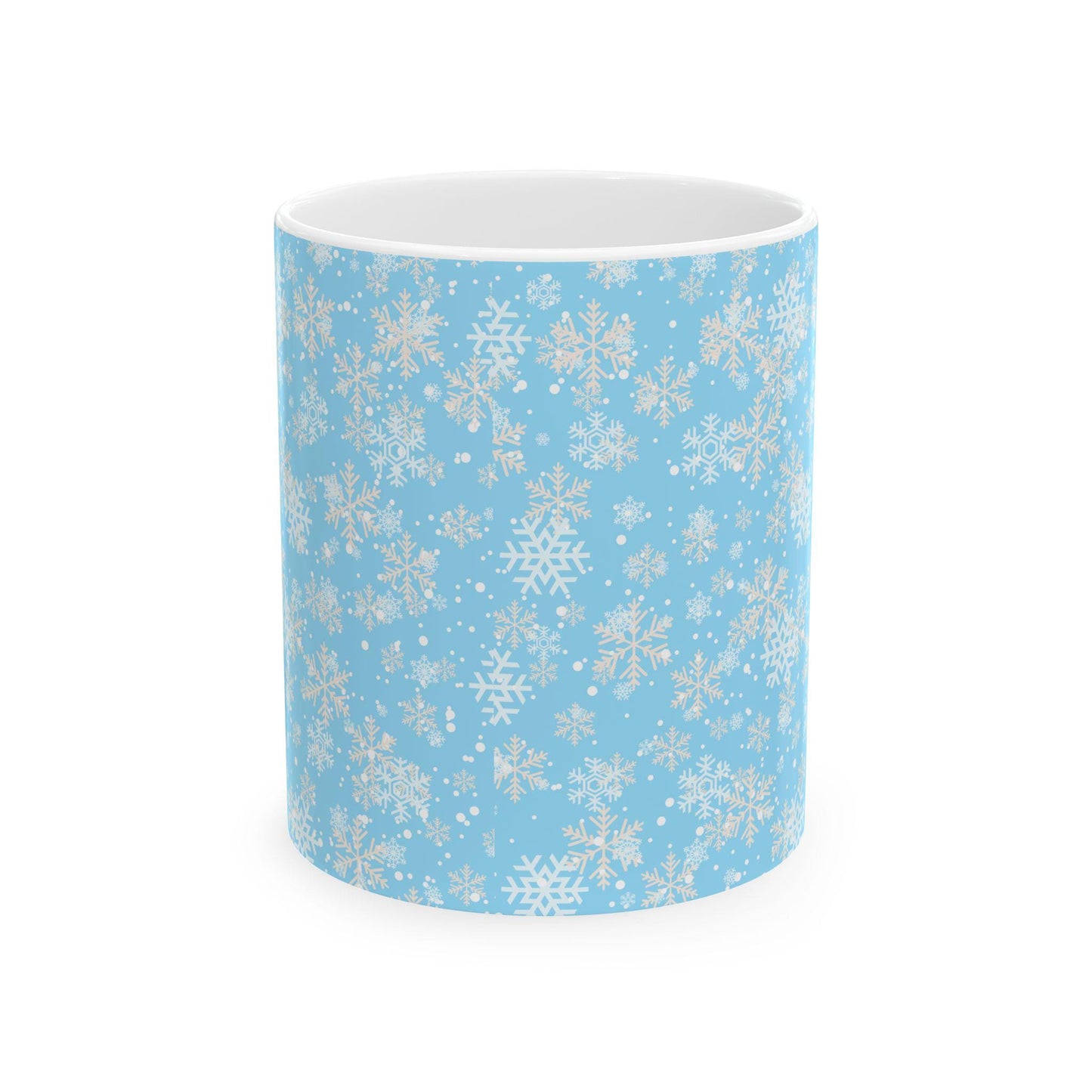 Snowflake Ceramic Mug, Winter Blizzard Hot Beverage Cup, Blue Snow Design, Christmas Gift, Holiday Mug, Unique Kitchen Decor