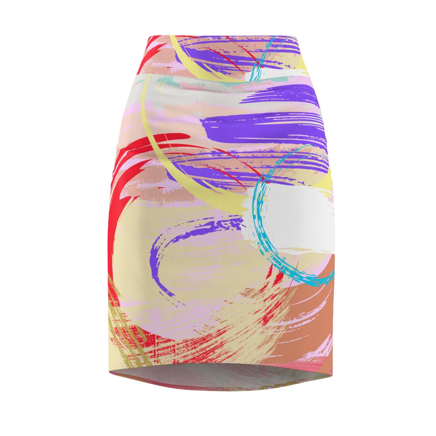 Abstract Art Women's Pencil Skirt, Colorful Statement Piece Bright Purple Yellow Green Pink Art Clothing, Artistic Skirt, Vibrant Patterned