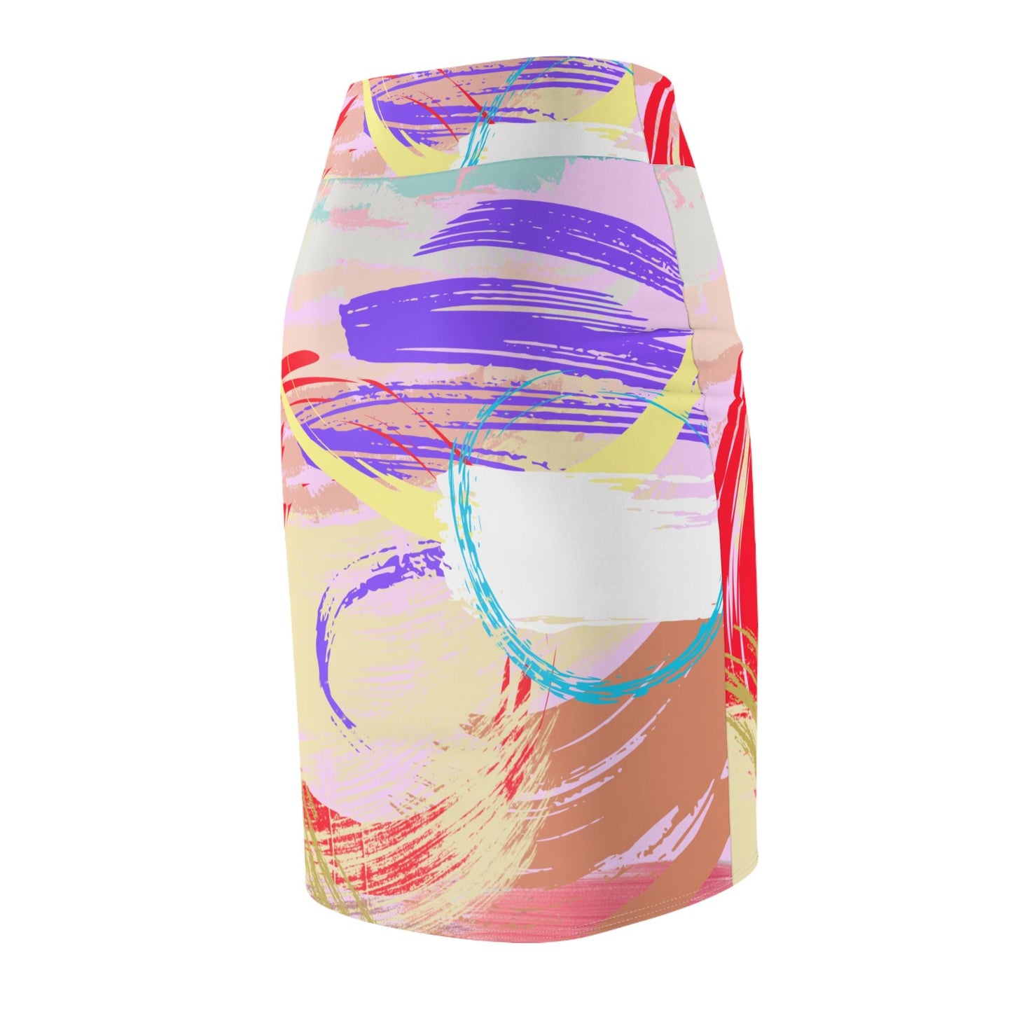 Abstract Art Women's Pencil Skirt, Colorful Statement Piece Bright Purple Yellow Green Pink Art Clothing, Artistic Skirt, Vibrant Patterned