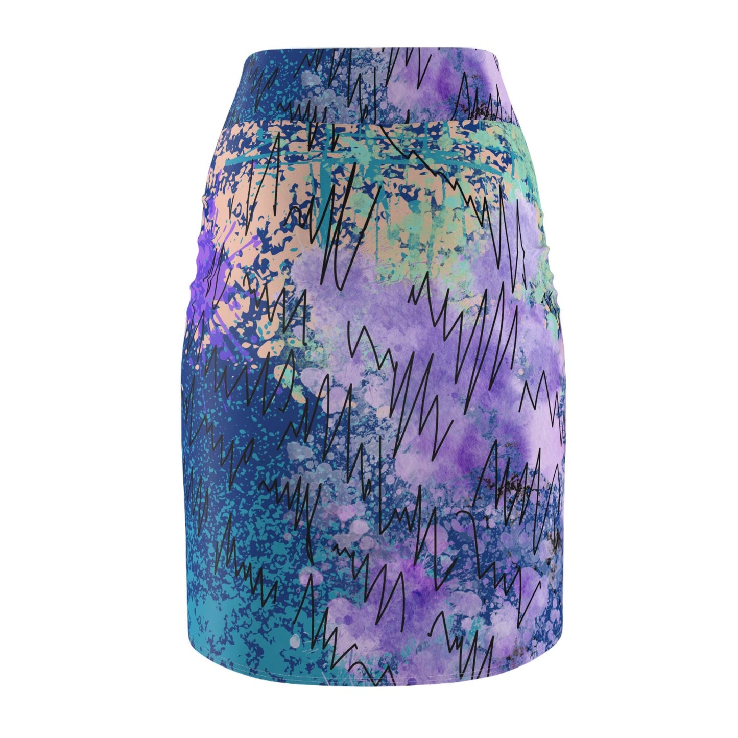 Statement Piece Pencil Skirt, Modern Streetart Design, Purple over Deep Blue, Party Cocktail Date Skirt, Women's Fashion, Unique Digital