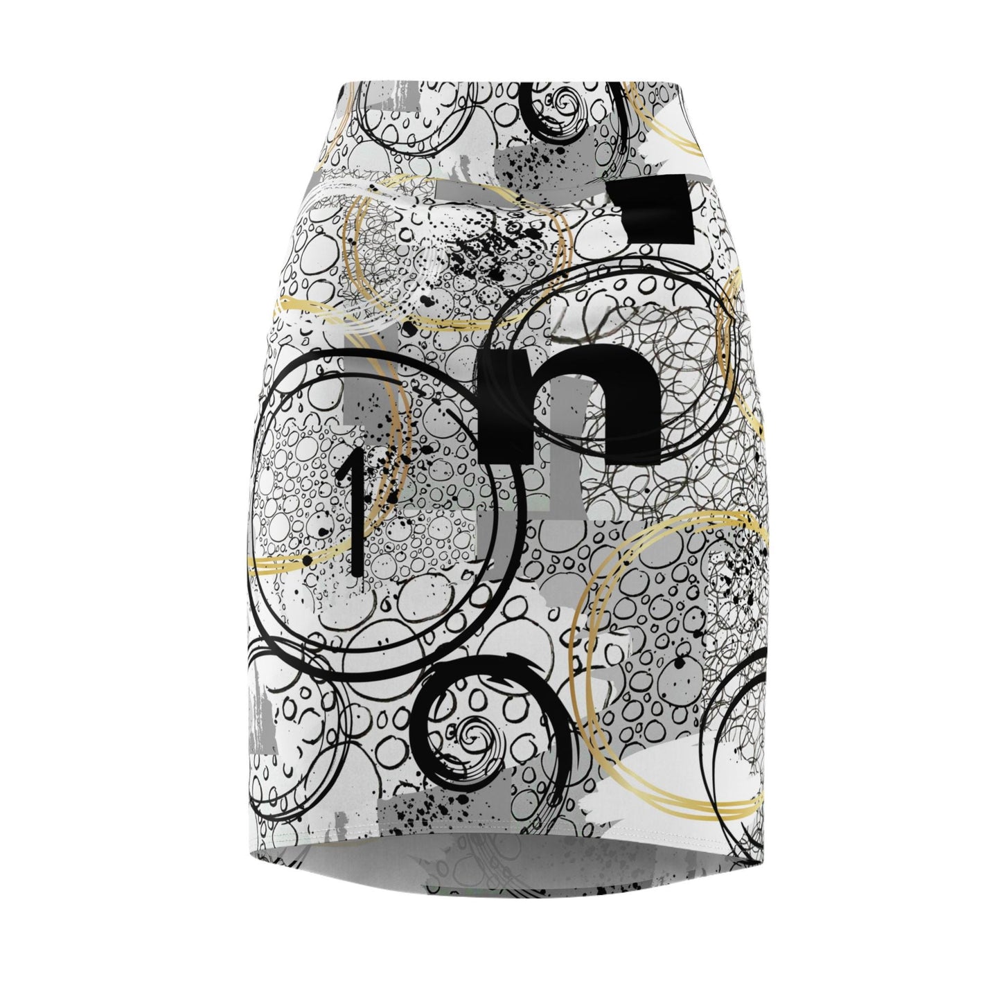 Abstract Geometric Pencil Skirt, Numbers and Letters Design, Statement Piece, Original Artwork, Black White Gray, Women's Fashion, Office