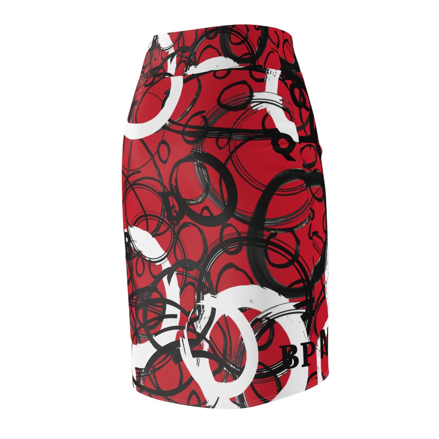 Copy of Pencil Skirt, Abstract Circles, Party Evening Day Modern, Women's Skirt, Statement , Black White Over Red Skirt, Original Art Skirt