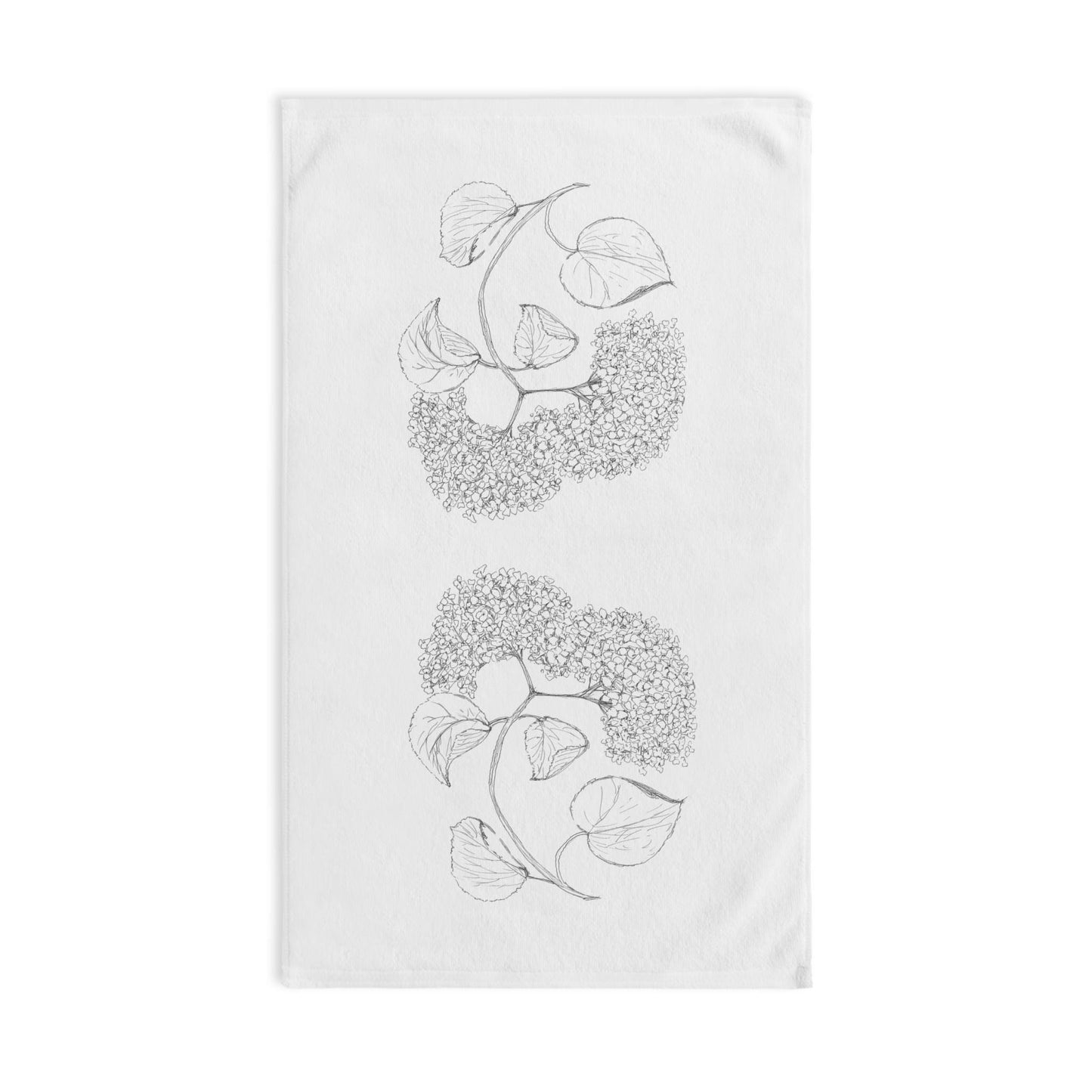 Botanical Hand Towel, Hydrangea Ink Pen Print, Minimalist Line Drawing, Gray Scale, Neutral Tones, Kitchen Towel, Bathroom Decor, Hostess