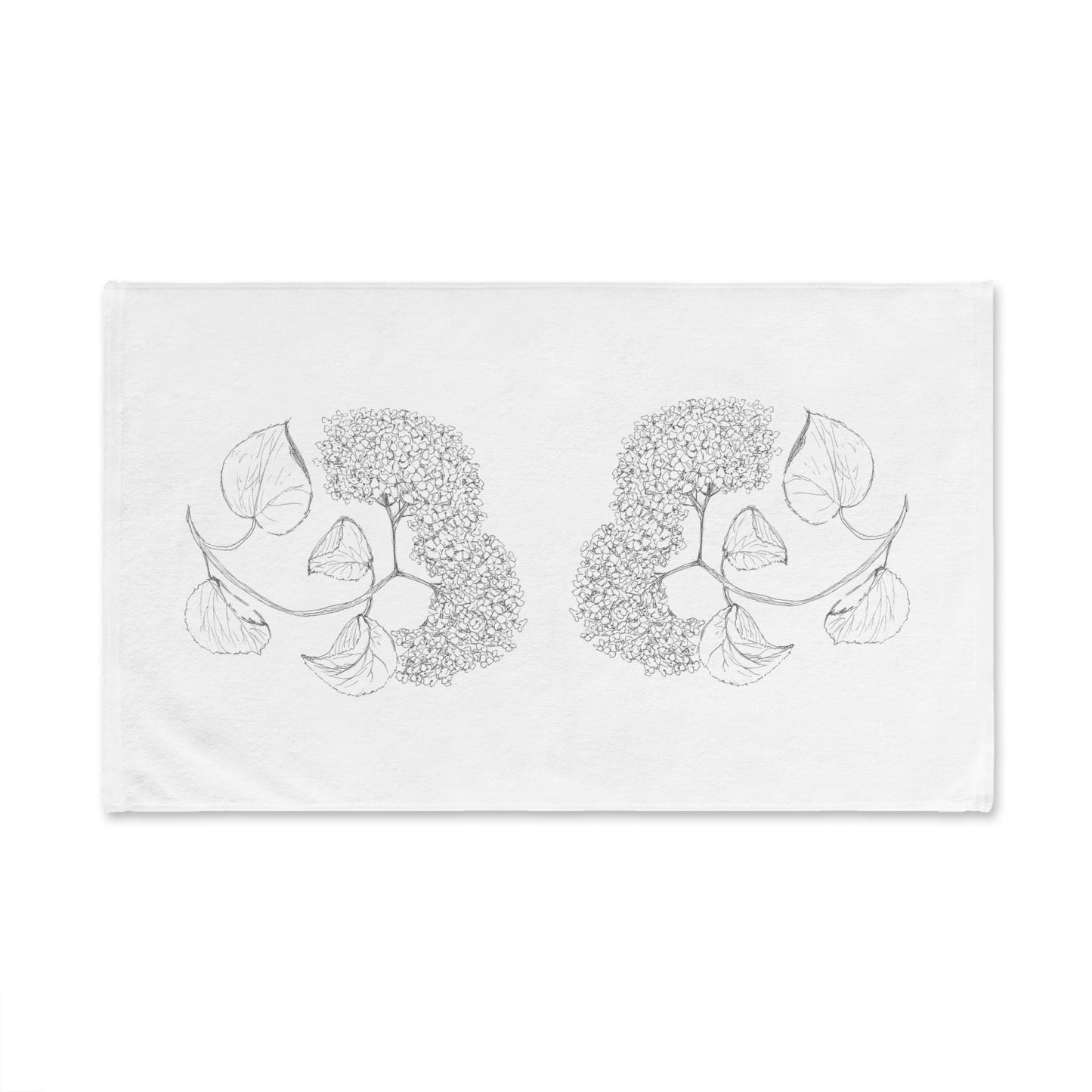 Botanical Hand Towel, Hydrangea Ink Pen Print, Minimalist Line Drawing, Gray Scale, Neutral Tones, Kitchen Towel, Bathroom Decor, Hostess