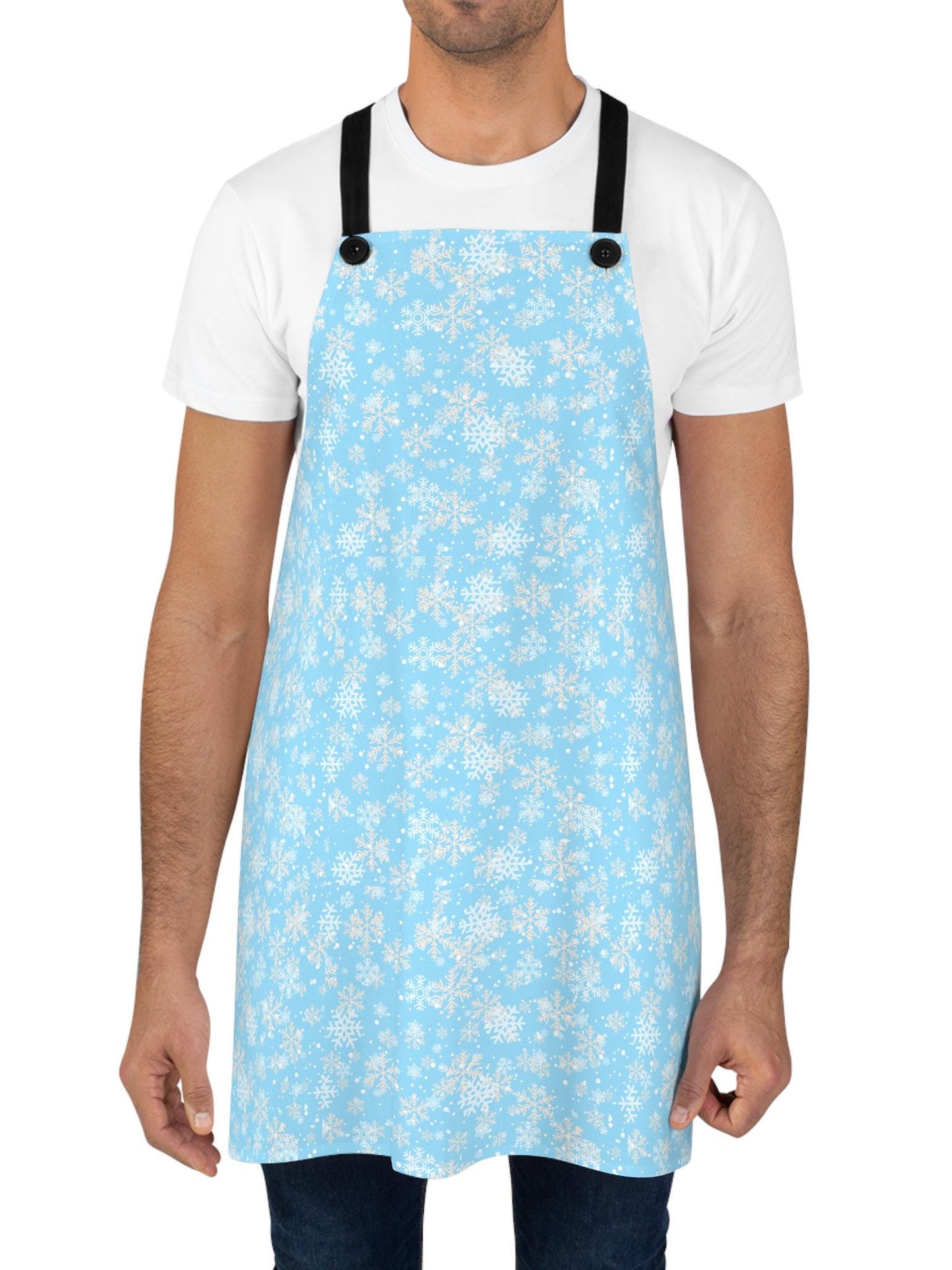 Snowflake Apron, Winter Fun Cooking Apron, Family Kitchen Wear, Holiday Baking Gift, Blue Snowflake Pattern, Kitchen Decor