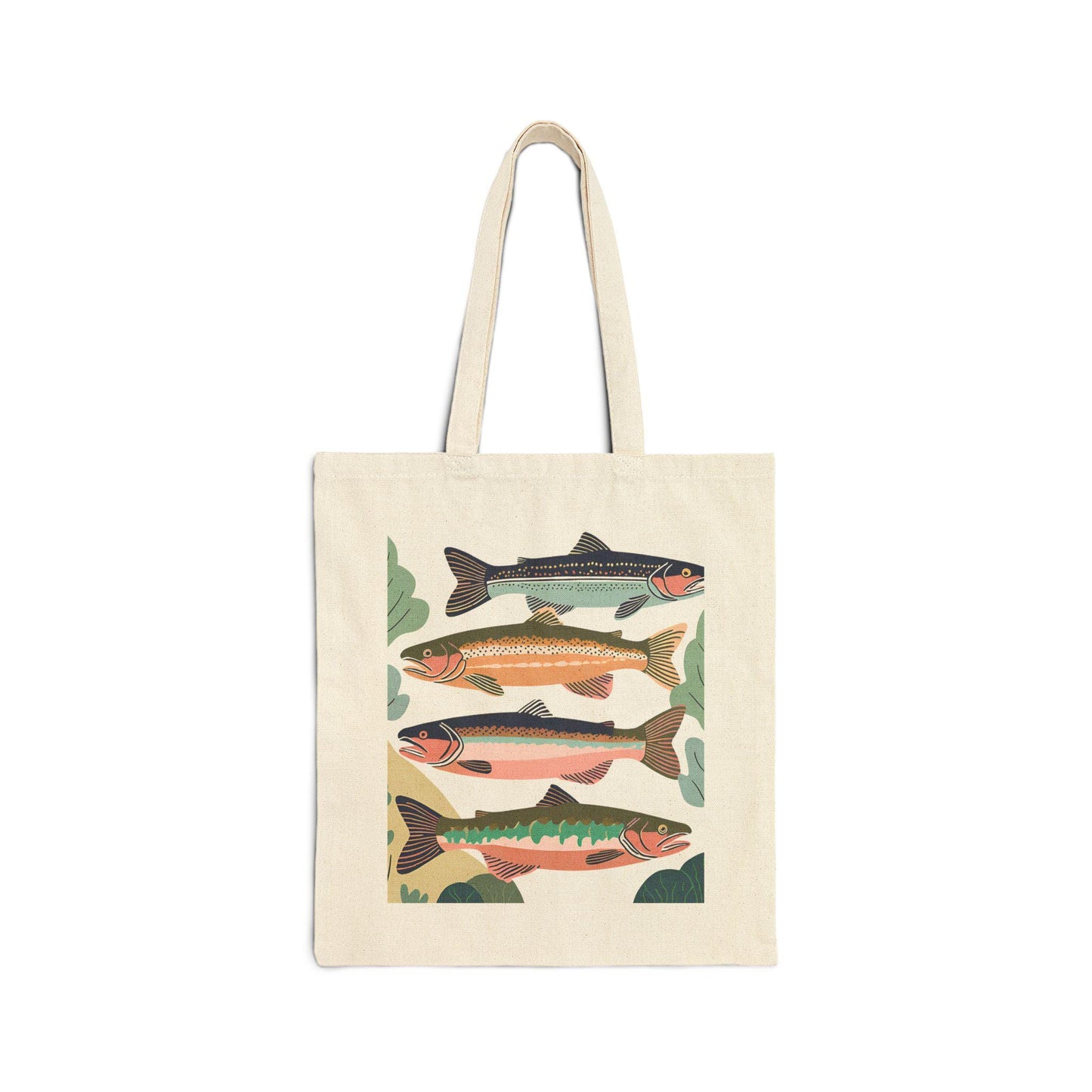 Fishing Tote Bag, Fisherman Gift, Lake Fish Woodland Design, Dad Gift, Colorful Accessories, Fun Fishing Theme Tote Bag