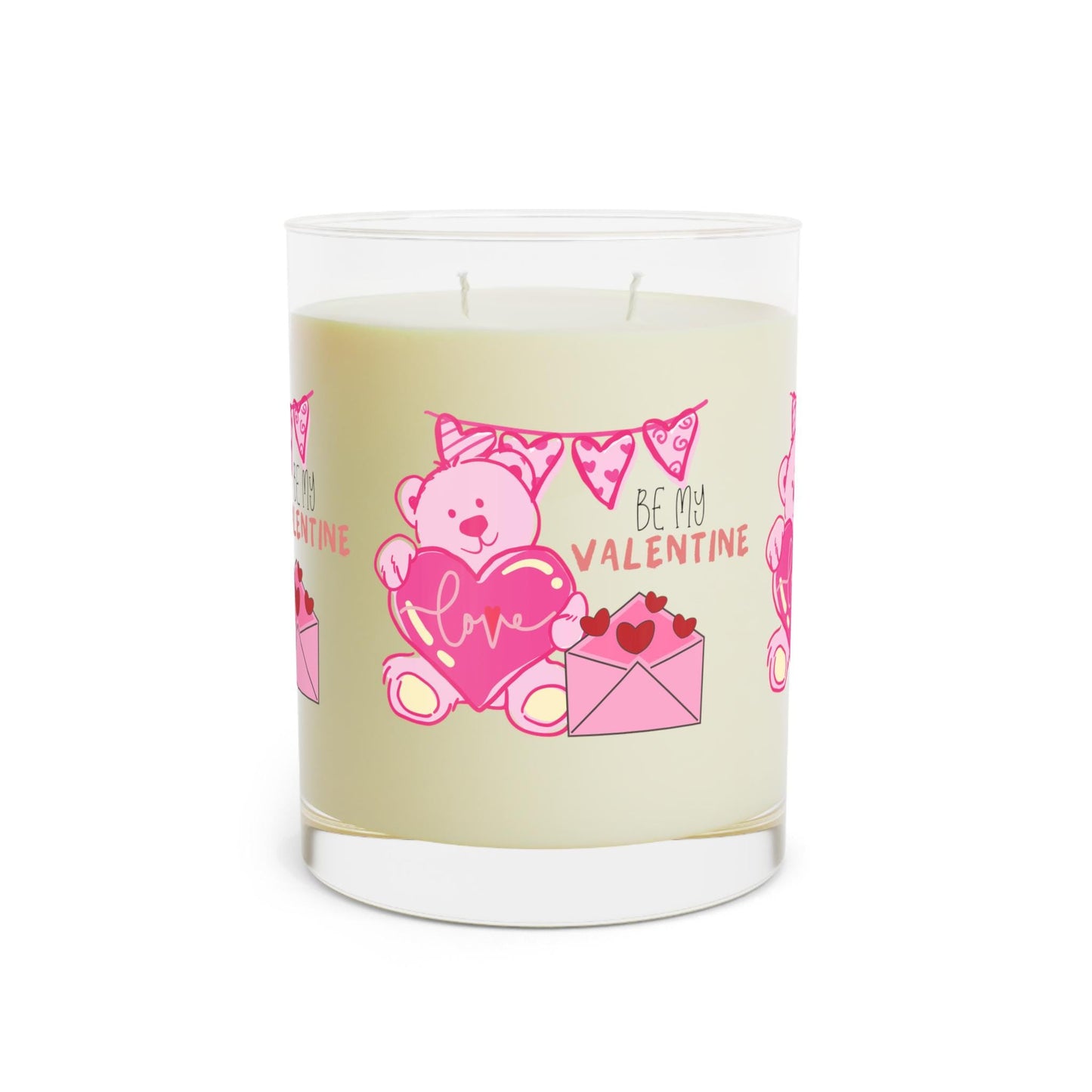 Scented Candle - Valentine's Day Gift, Be My Valentine Teddy, Hearts, Love, Girlfriend, Romance, Sweetheart, Full Glass, 11oz, Home Decor,