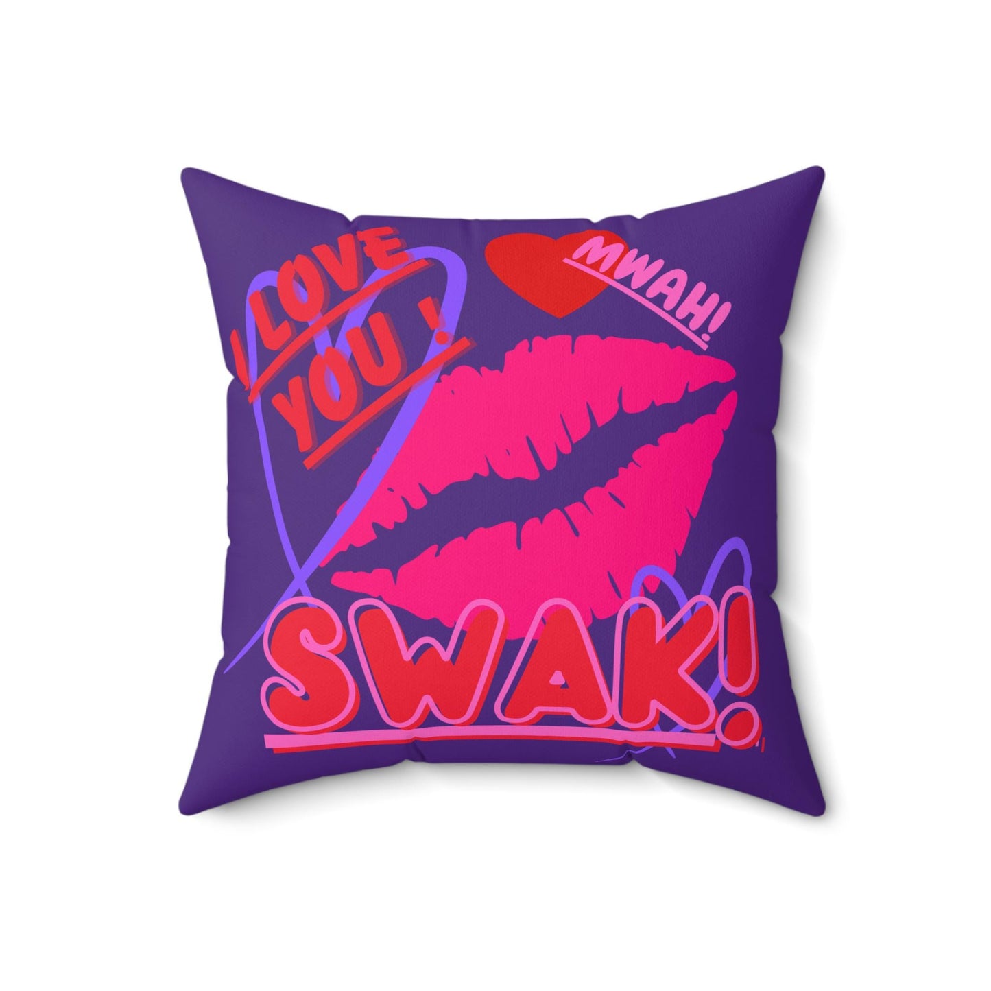 Valentine's Day Pillow, Spun Polyester Square Pillow, SWAK, Hot Purple Pink, Romantic Date Night Decor, Cozy Comfy, Sexy Pillow, Love Gift,