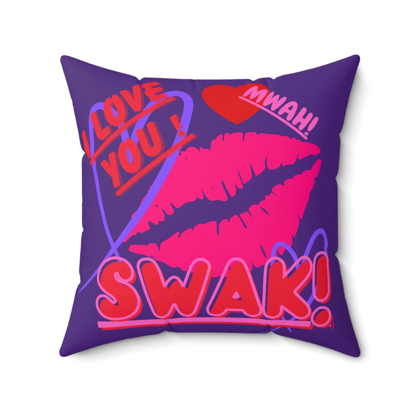 Valentine's Day Pillow, Spun Polyester Square Pillow, SWAK, Hot Purple Pink, Romantic Date Night Decor, Cozy Comfy, Sexy Pillow, Love Gift,