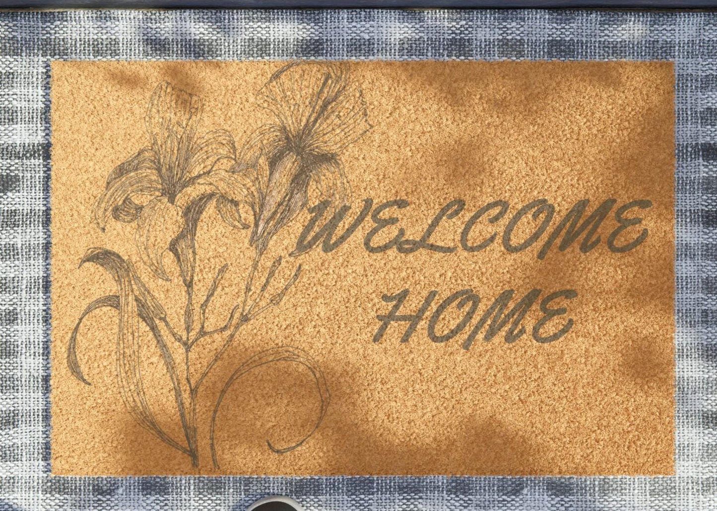 Doormat with Original Hand Drawn Floral Art, Iris