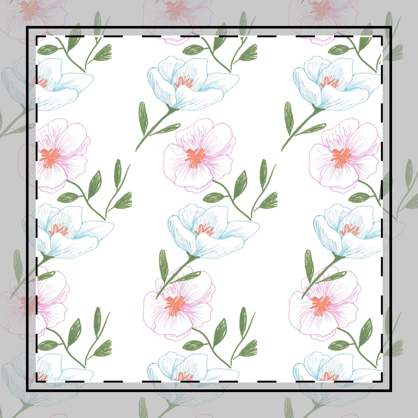 Cotton Twill Napkin Set for Casual Dining with Hand Drawn Flowers, Great Spring Floral Accent, Lunch or Weekend Decor, Cosmos Design