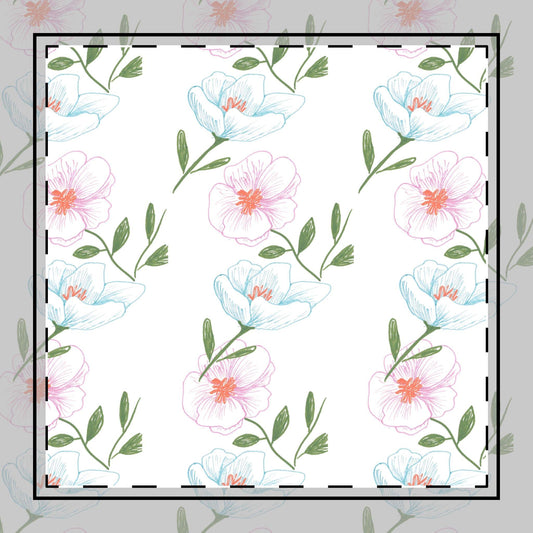 Cotton Twill Napkin Set for Casual Dining with Hand Drawn Flowers, Great Spring Floral Accent, Lunch or Weekend Decor, Cosmos Design