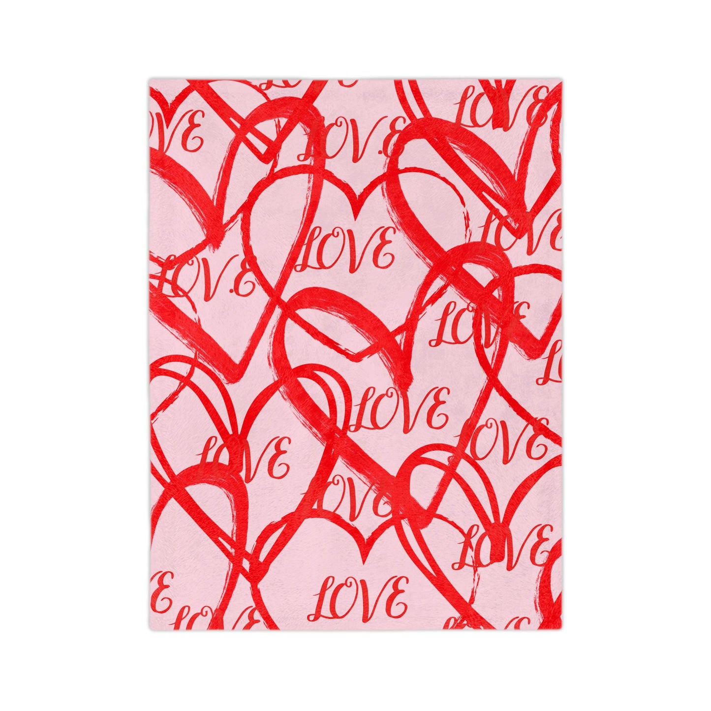 Velveteen Minky Blanket with Love and Hearts, Valentine's Day Decor, Red and Pink